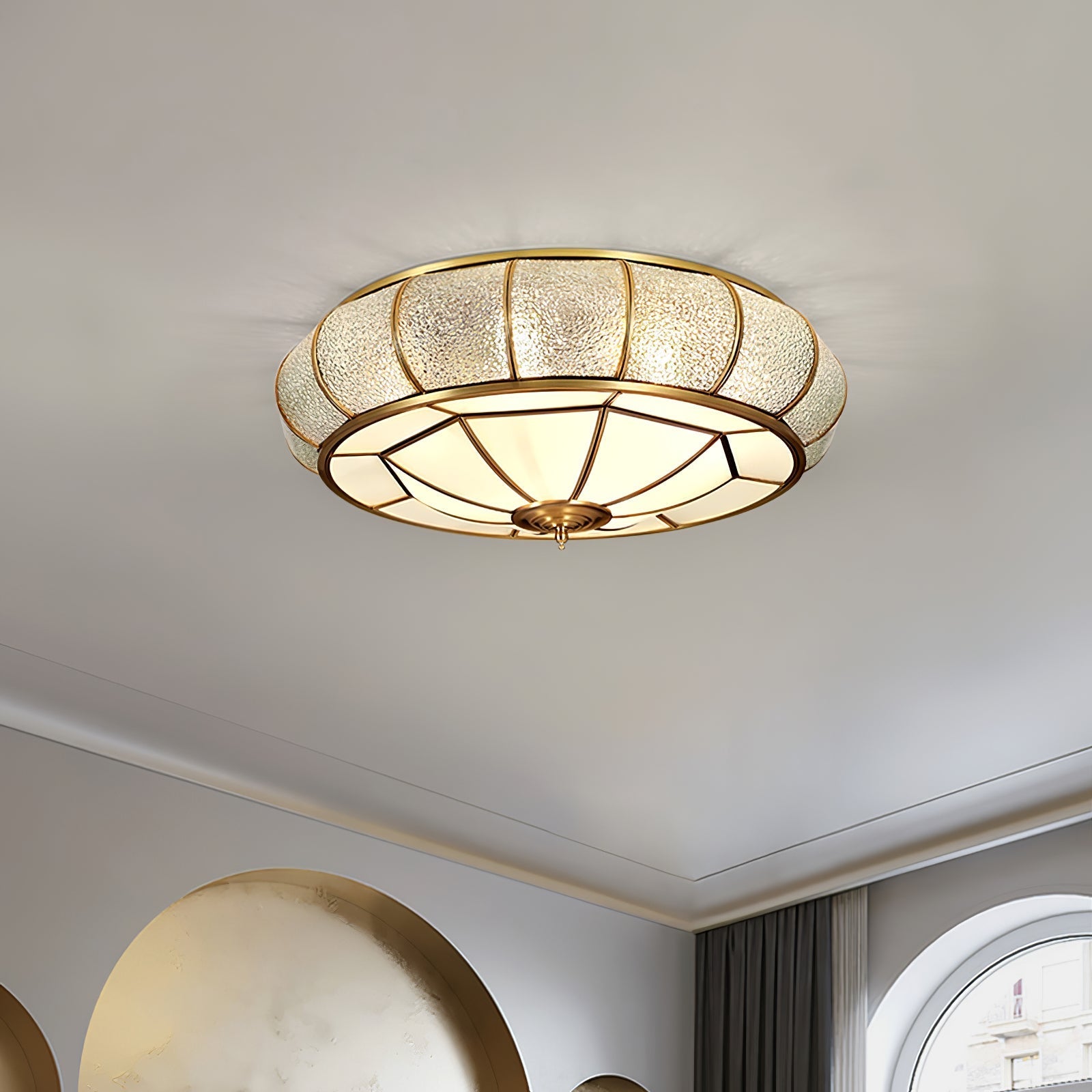 Zothaus Traditional Round Textured Glass Ceiling Light - Letslighting
