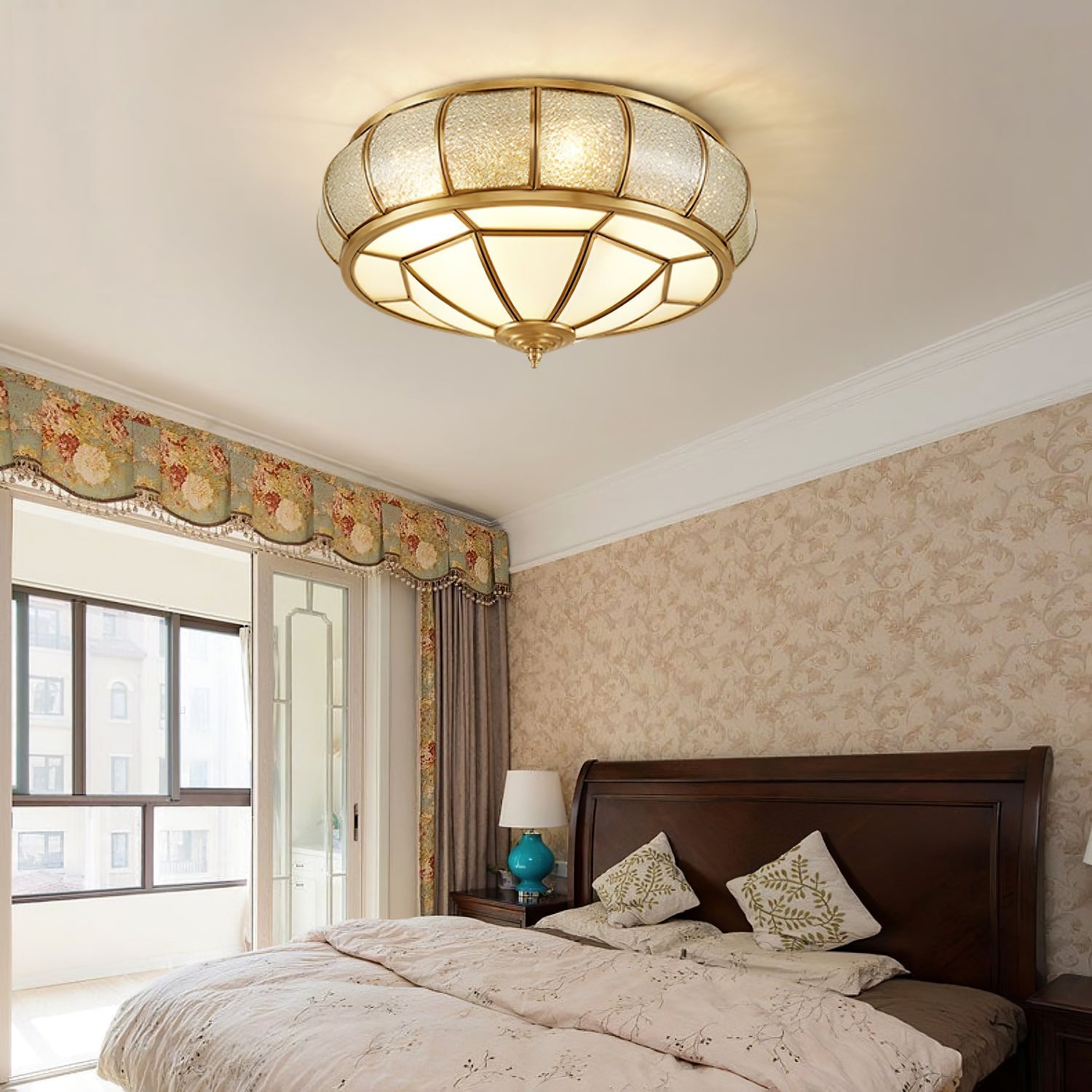 Zothaus Traditional Round Textured Glass Ceiling Light - Letslighting