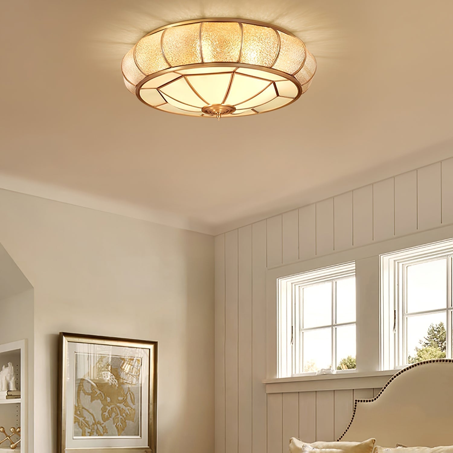 Zothaus Traditional Round Textured Glass Ceiling Light - Letslighting