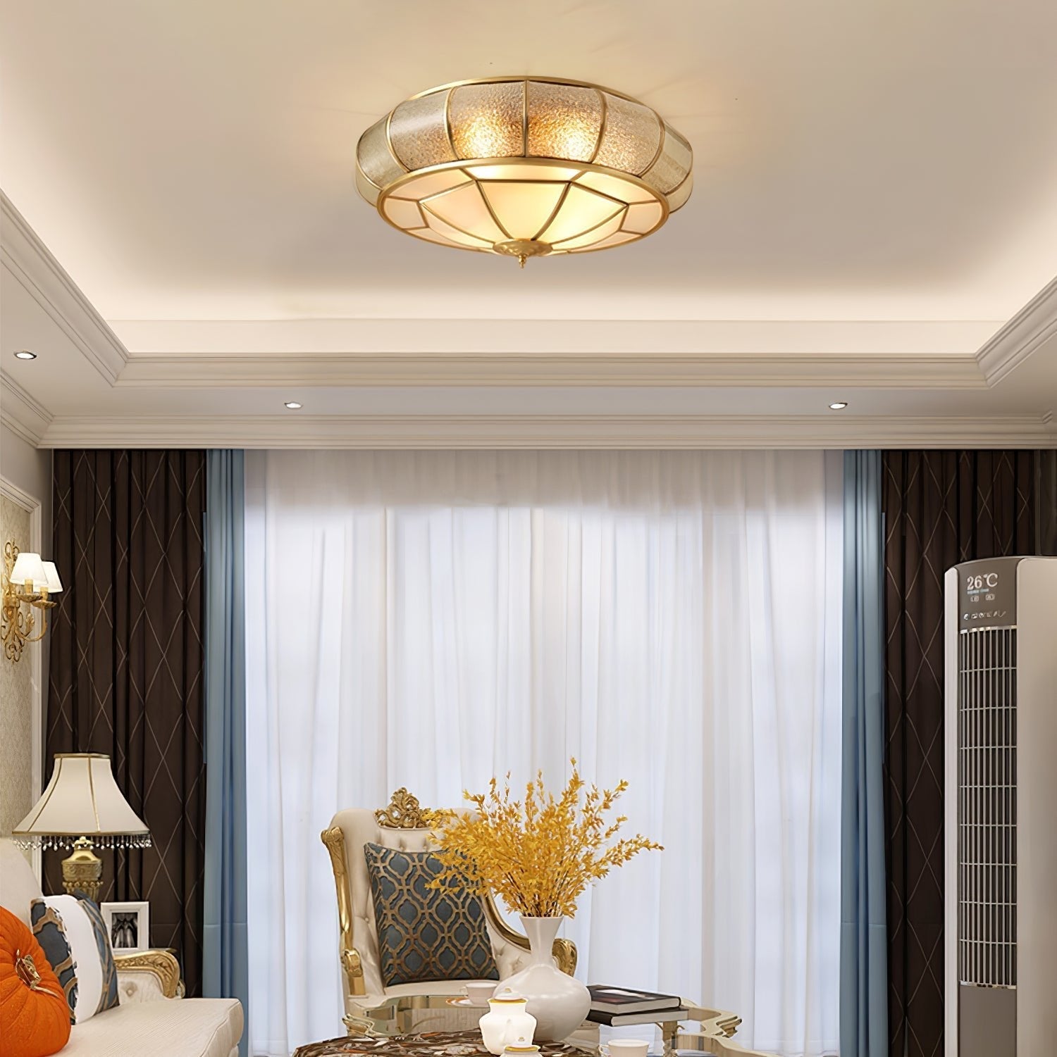 Zothaus Traditional Round Textured Glass Ceiling Light - Letslighting