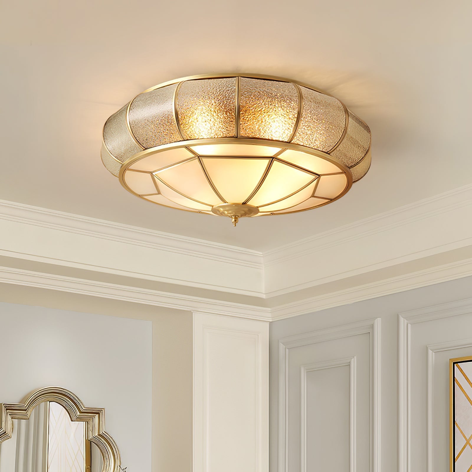 Zothaus Traditional Round Textured Glass Ceiling Light - Letslighting