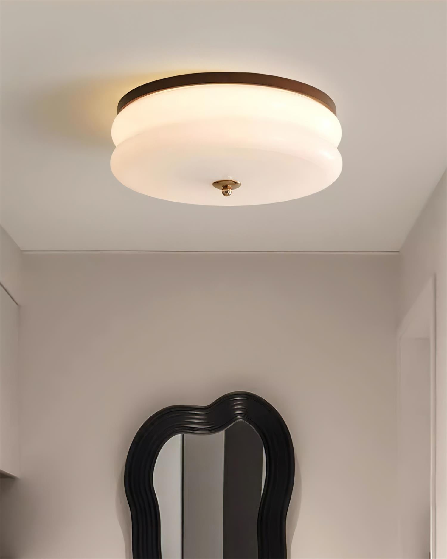 Ceiling Light Double-Layer Glass Disc Walnut Wood Minimalist - Letslighting