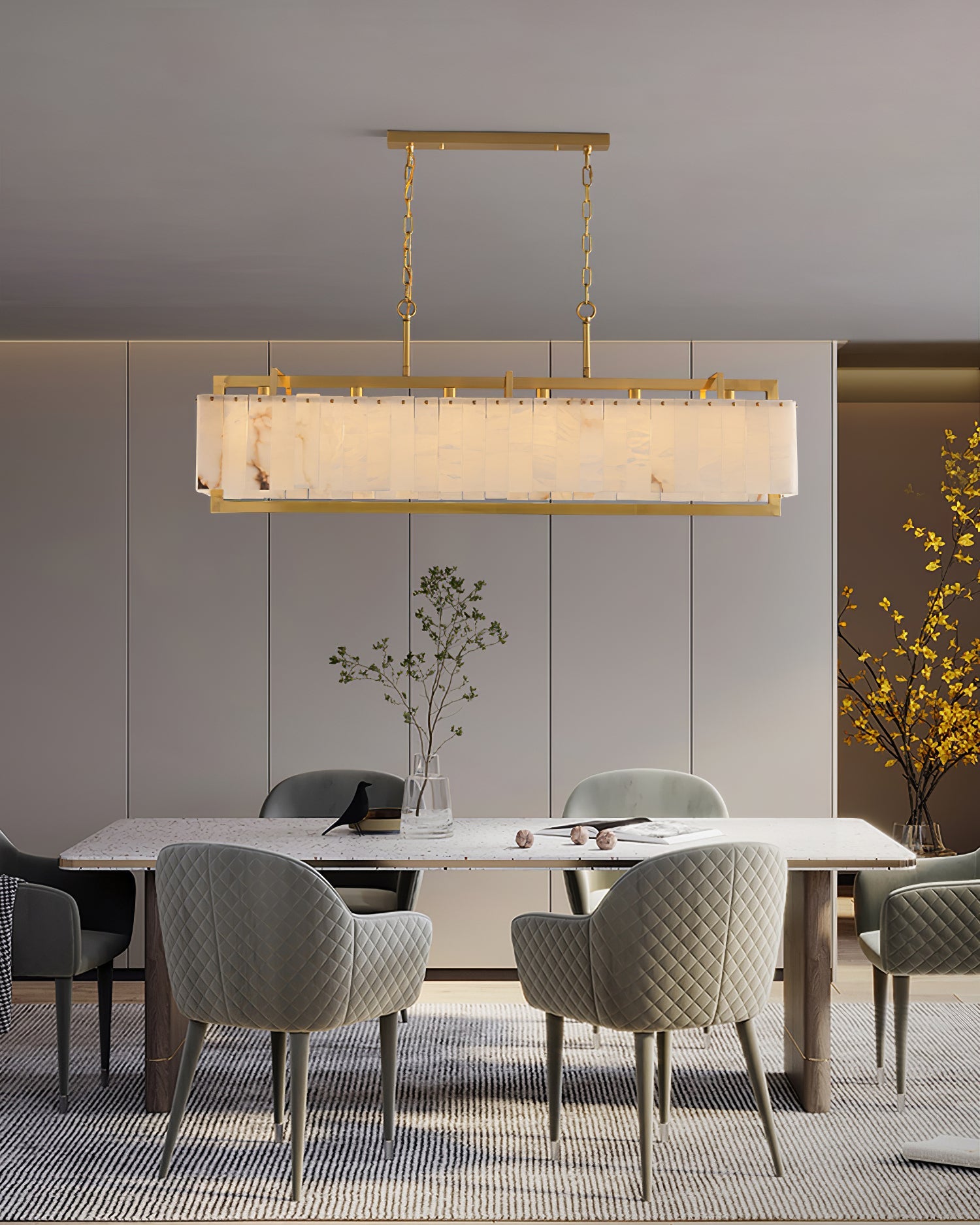 Ruben Chandelier Alabaster Rectangular Luxe - Letslighting