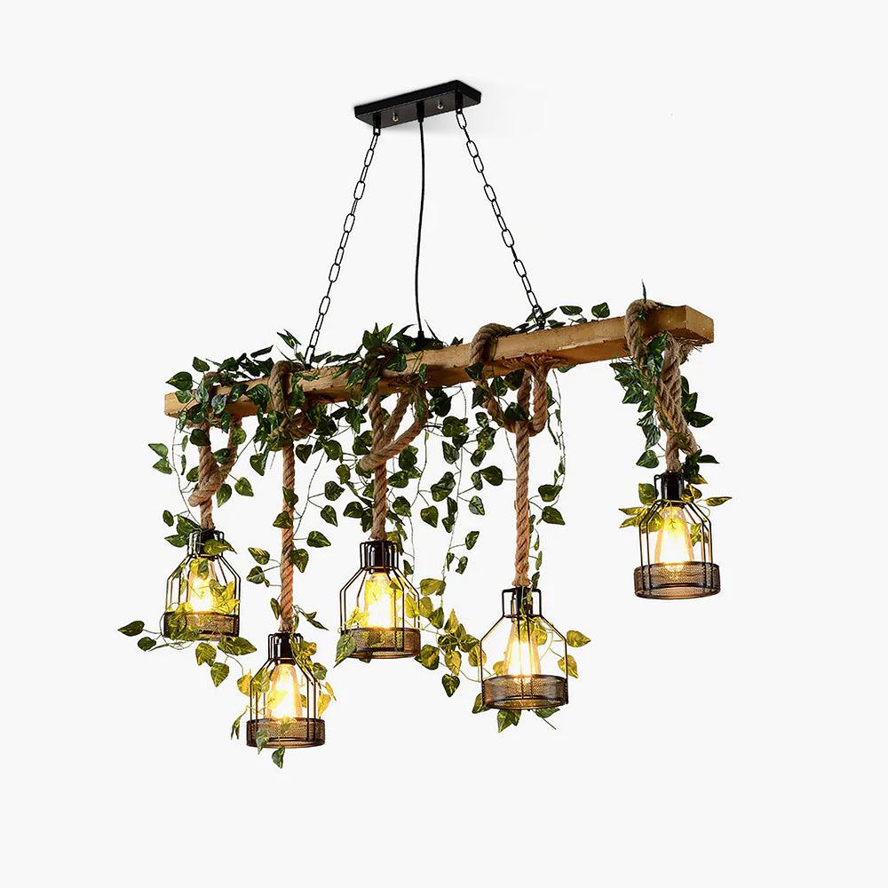 Lustra Chandelier Rustic Wooden Beam Rope Cage Cozy - Letslighting