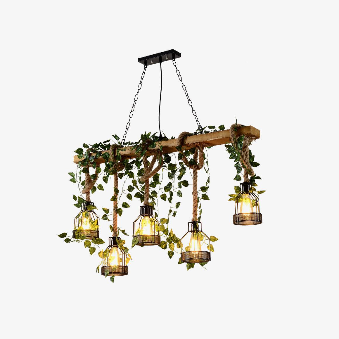 Lustra Chandelier Rustic Wooden Beam Rope Cage Cozy - Letslighting