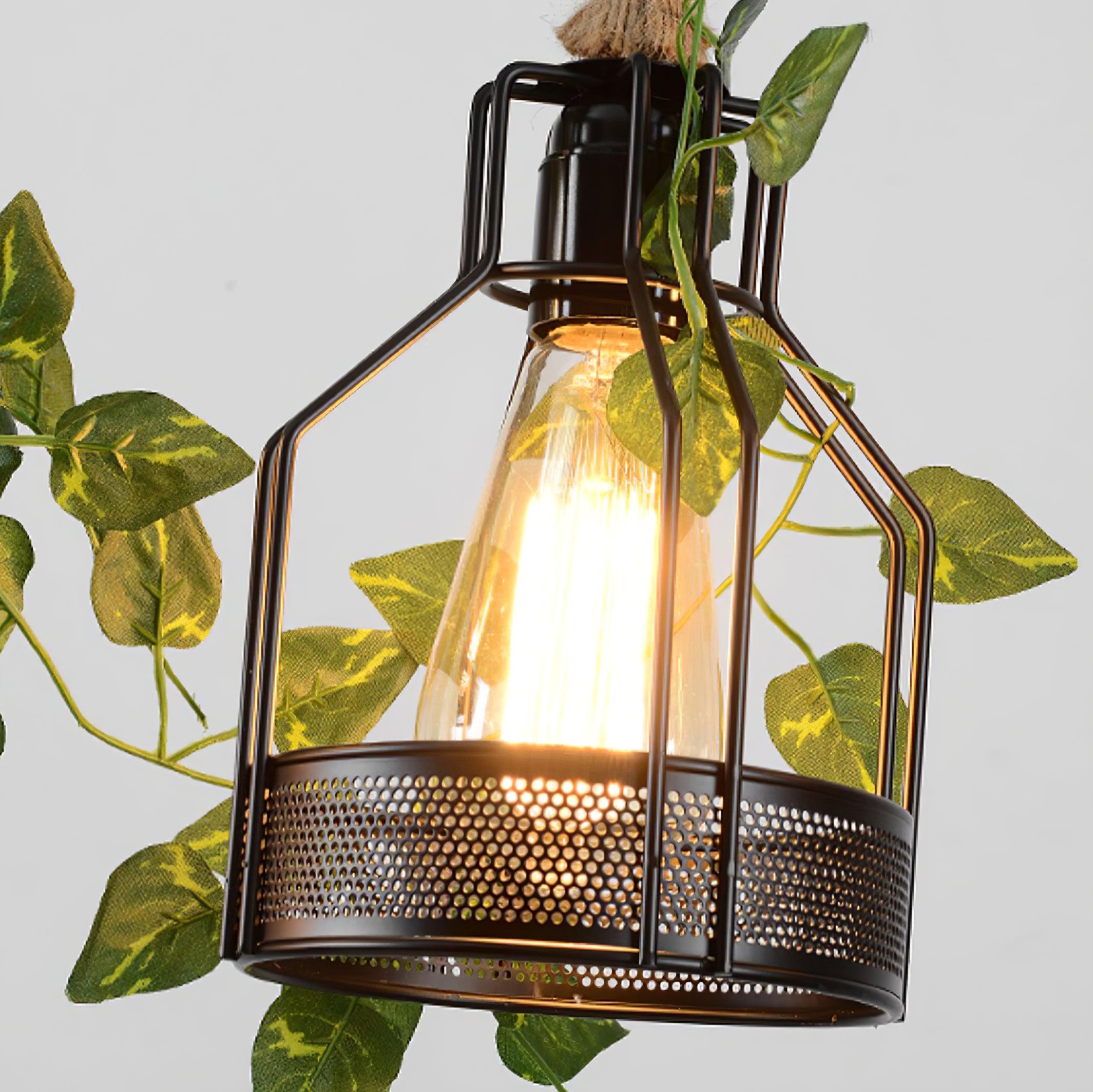 Lustra Chandelier Rustic Wooden Beam Rope Cage Cozy - Letslighting