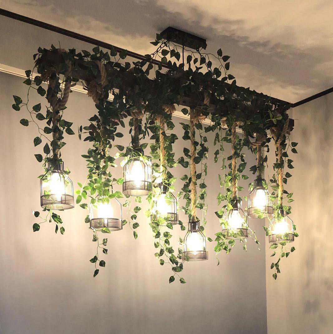 Lustra Chandelier Rustic Wooden Beam Rope Cage Cozy - Letslighting