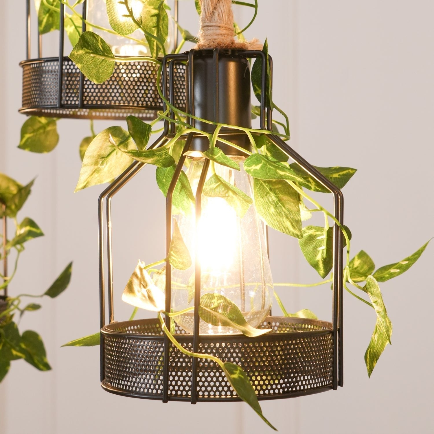 Lustra Chandelier Rustic Wooden Beam Rope Cage Cozy - Letslighting
