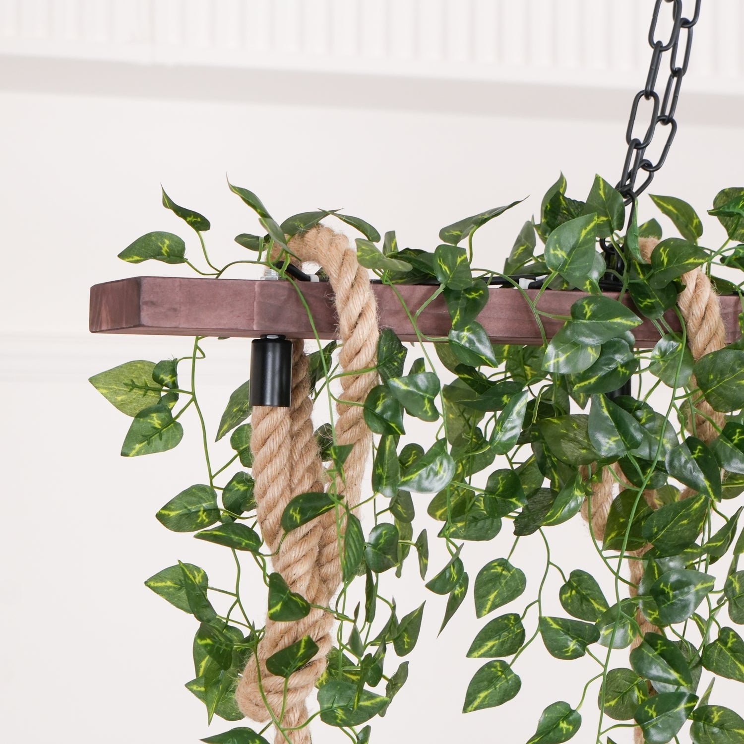 Lustra Chandelier Rustic Wooden Beam Rope Cage Cozy - Letslighting