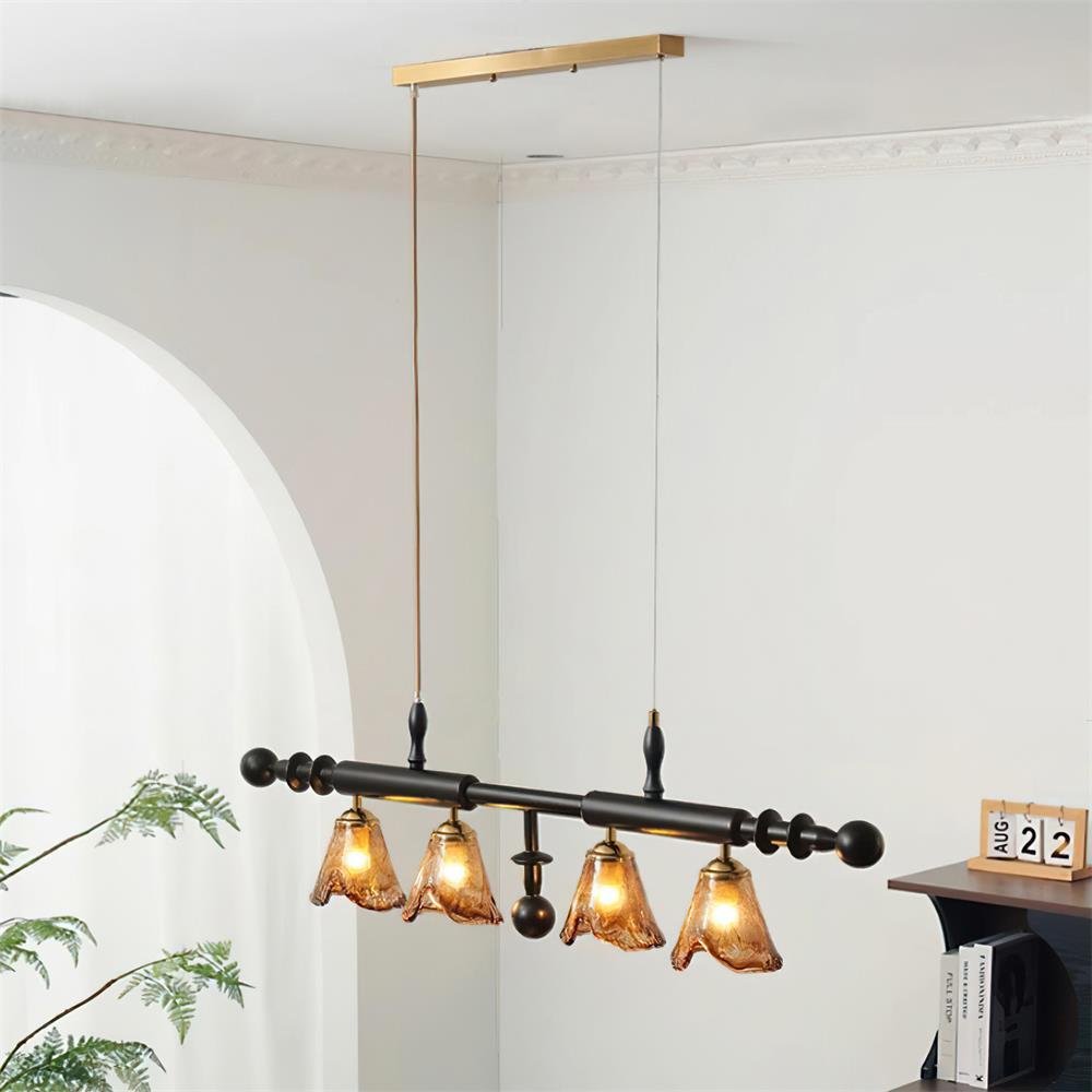 Savoy Chandelier Glass Textured Shades Black Frame - Letslighting