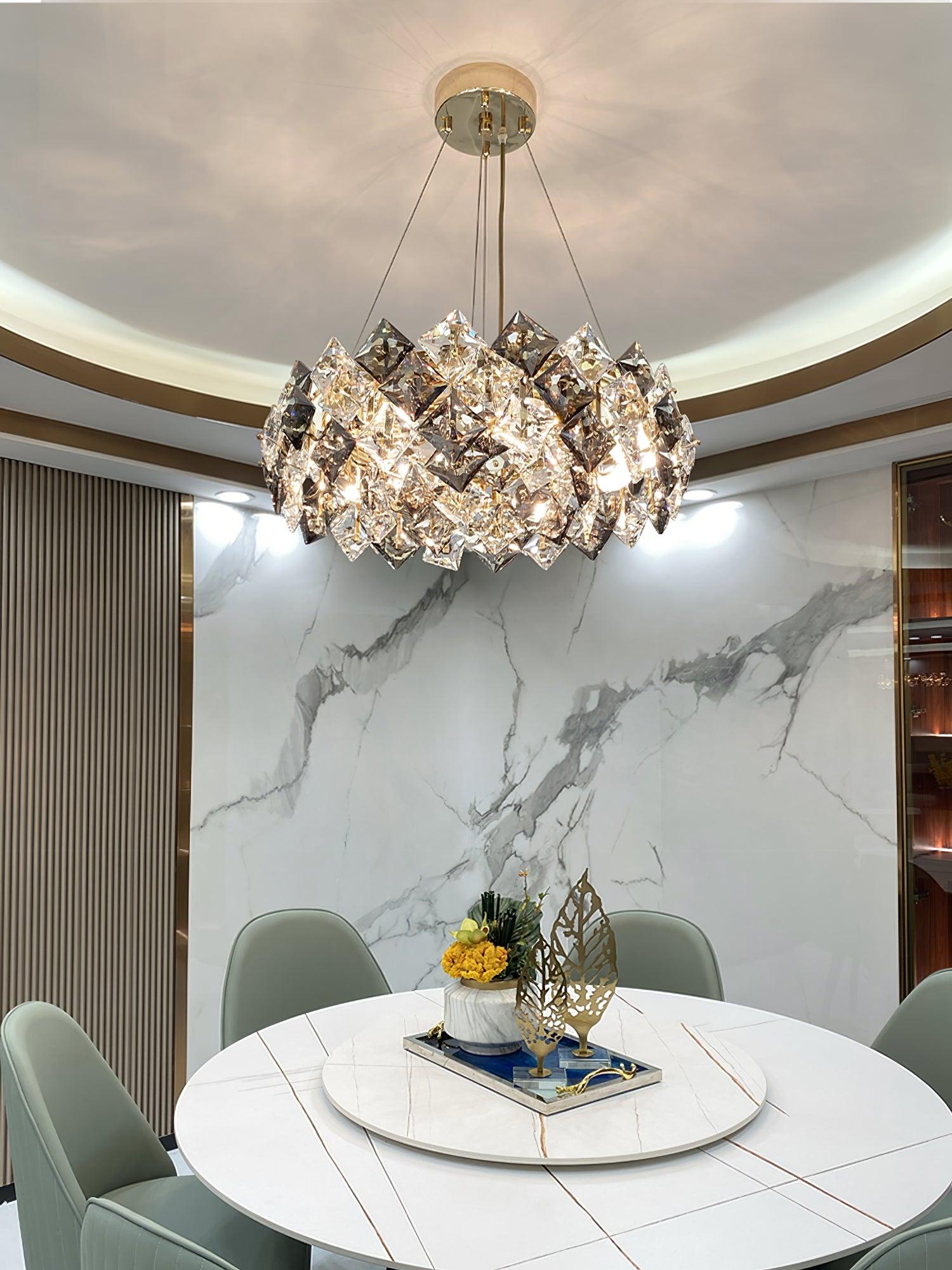 Lustra Chandelier Scale Crystal Round with Gold LED - Letslighting