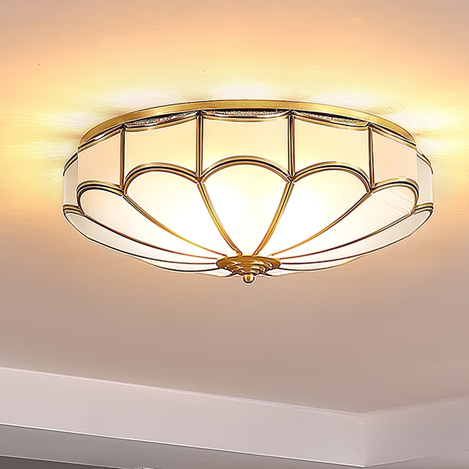 Evmarara Elegance Brass Glass Flush Ceiling Light - Letslighting