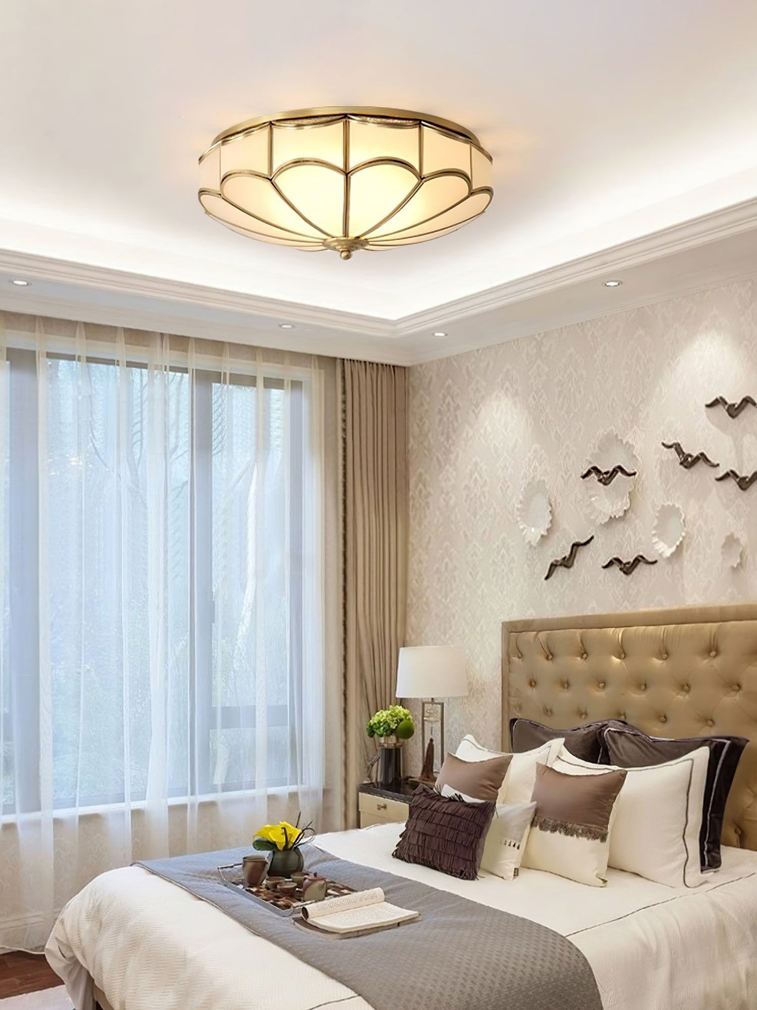 Evmarara Elegance Brass Glass Flush Ceiling Light - Letslighting