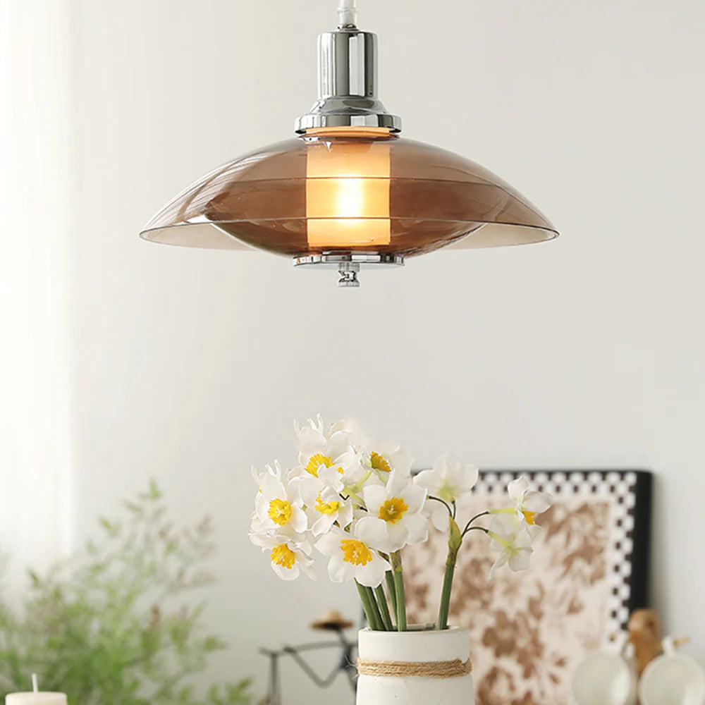 Arisha Modern Round LED Pendant Light Brown Glass Living Room - Letslighting