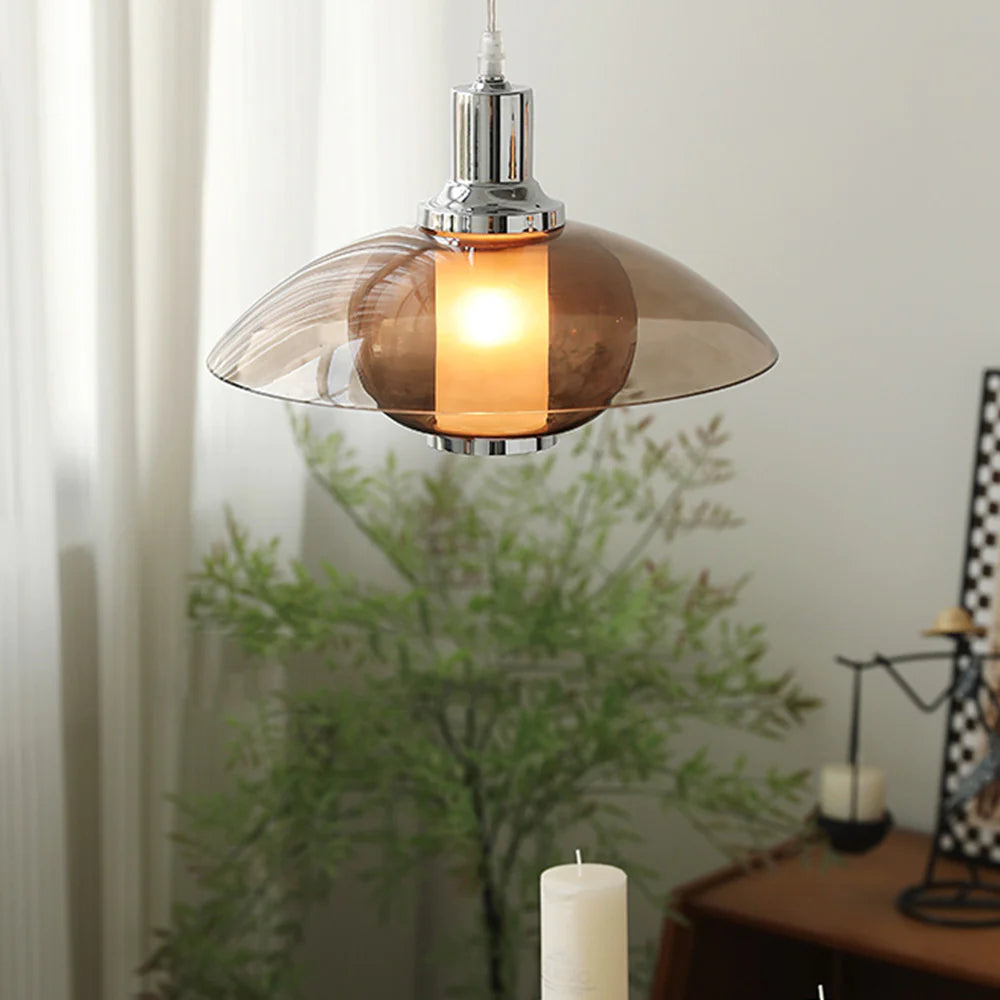 Arisha Modern Round LED Pendant Light Brown Glass Living Room - Letslighting