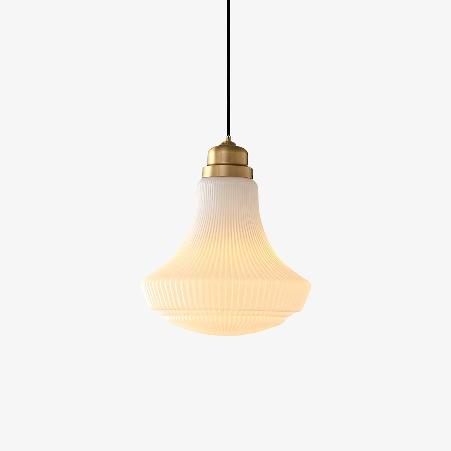 Solara Pendant Lamp Opal Glass Ribbed Bell Brass Vintage - Letslighting