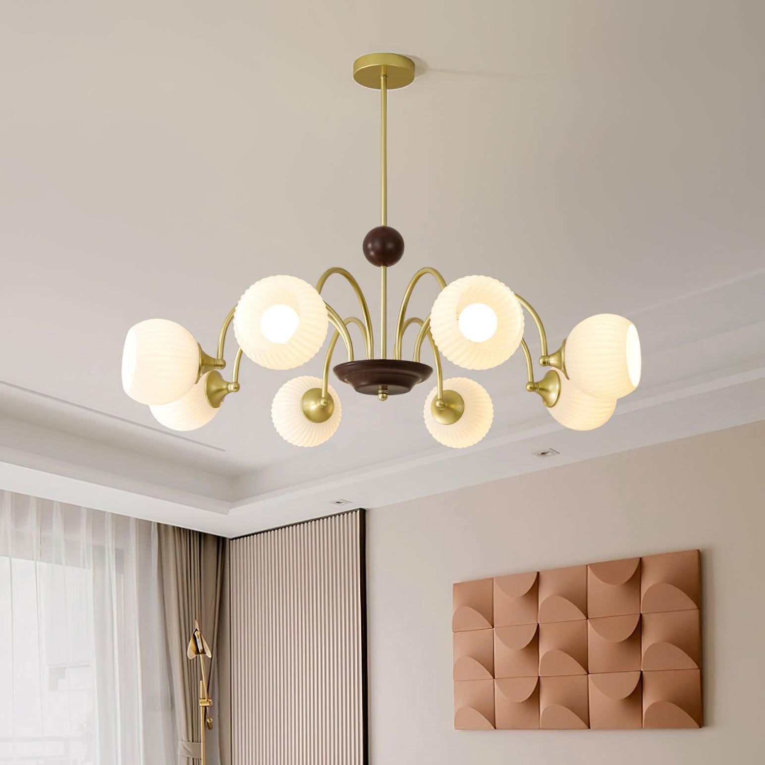 Lustra Chandelier Sculptural Glass Ribbed with Iron - Letslighting