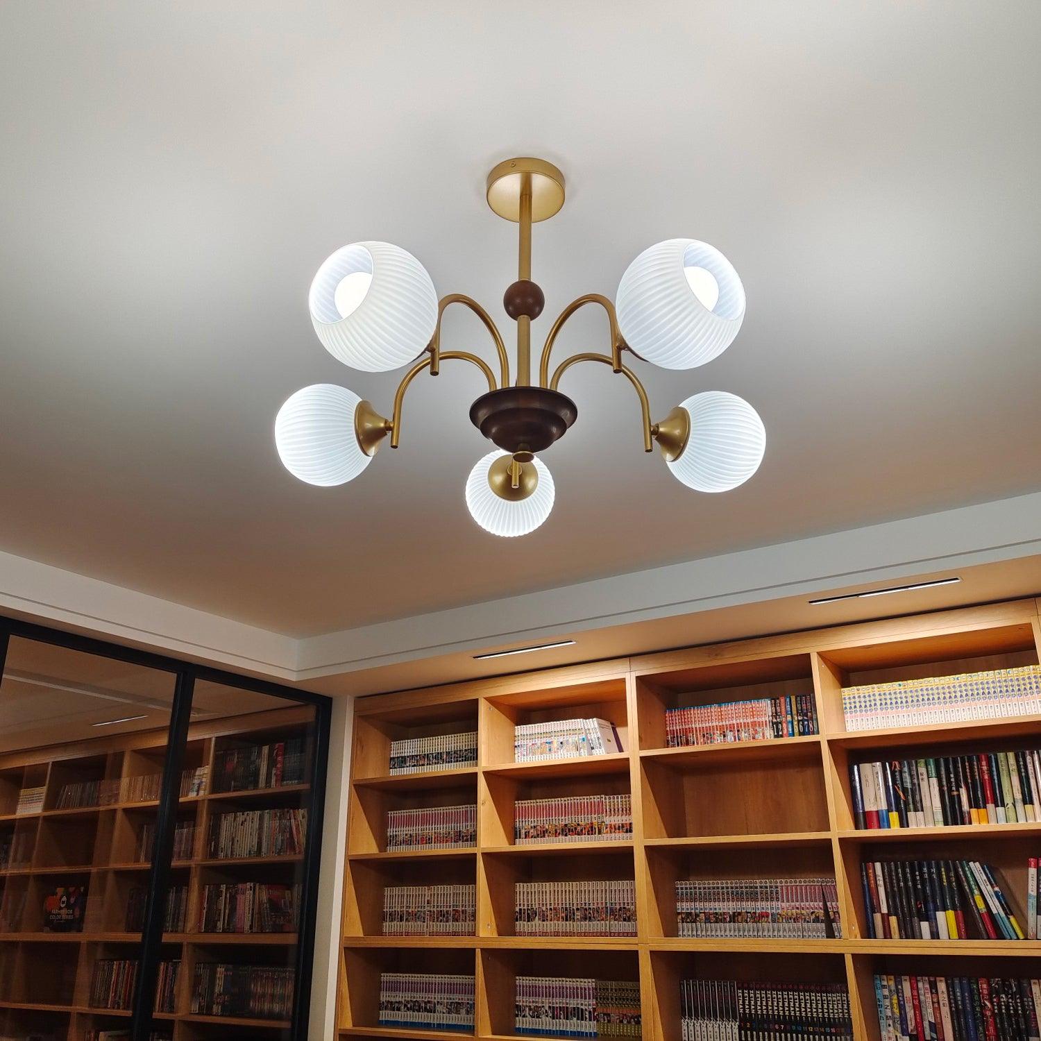 Lustra Chandelier Sculptural Glass Ribbed with Iron - Letslighting