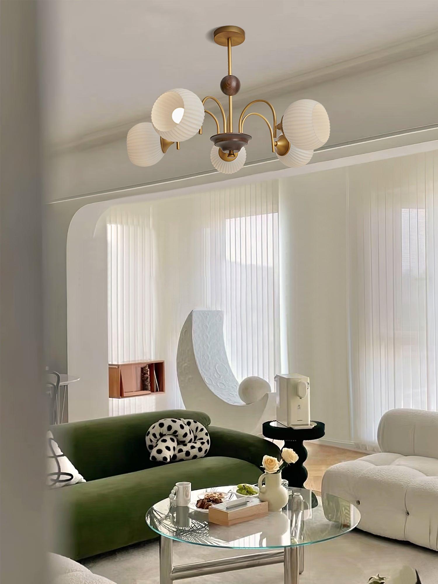 Lustra Chandelier Sculptural Glass Ribbed with Iron - Letslighting