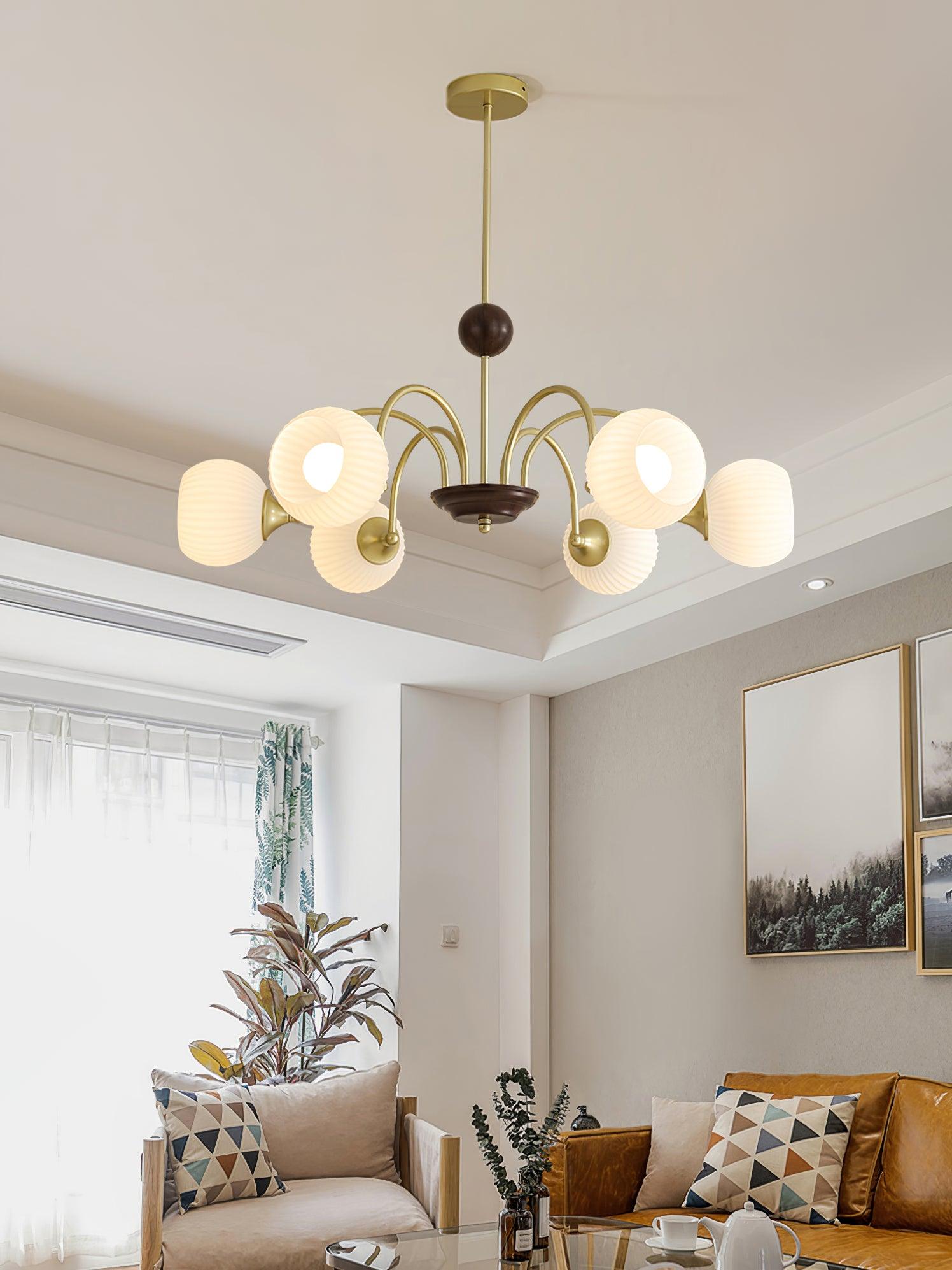 Lustra Chandelier Sculptural Glass Ribbed with Iron - Letslighting