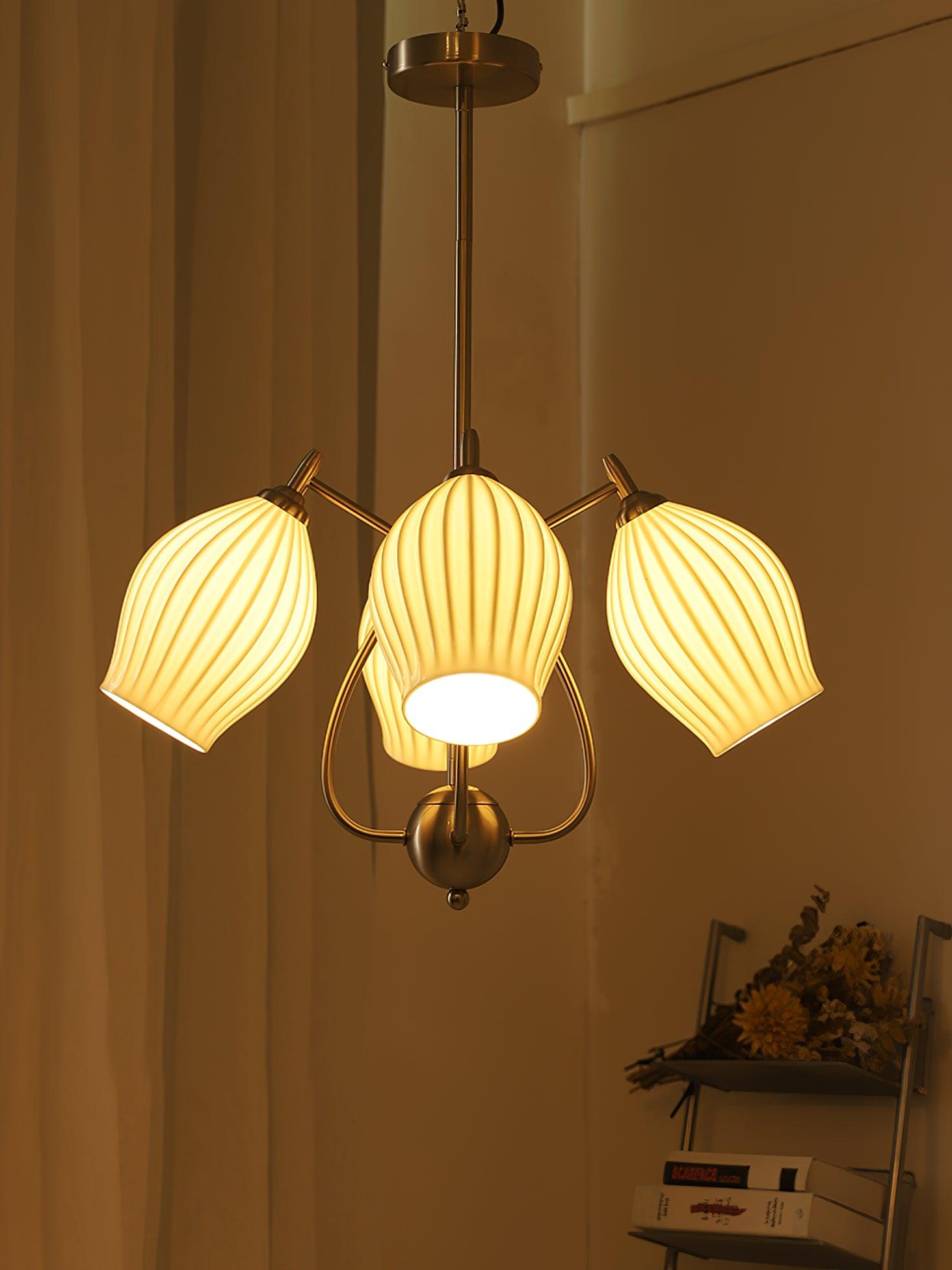 Lustra Chandelier Ceramic Ribbed Sculptural Glass Elegant - Letslighting