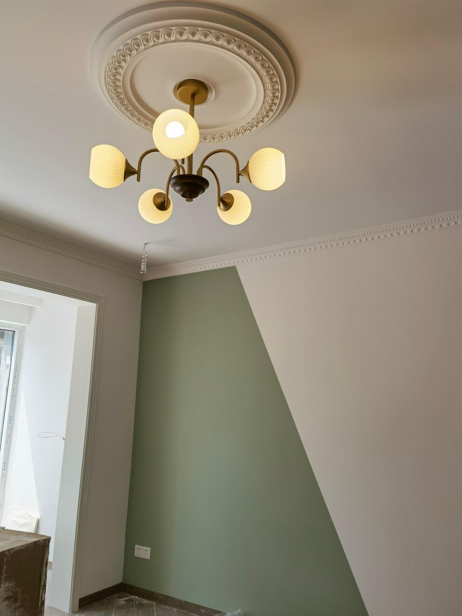 Lustra Chandelier Sculptural Glass Ribbed with Iron - Letslighting