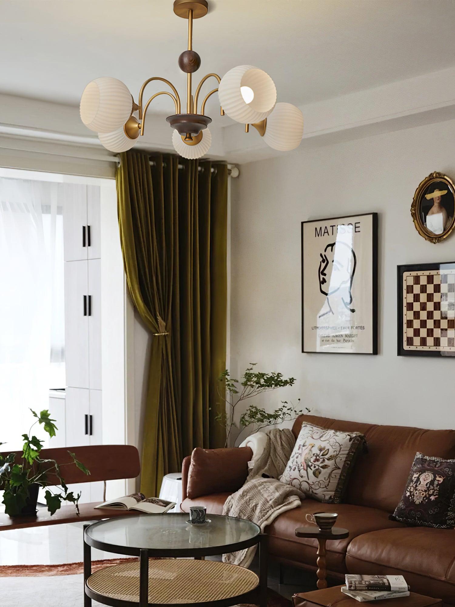 Lustra Chandelier Sculptural Glass Ribbed with Iron - Letslighting