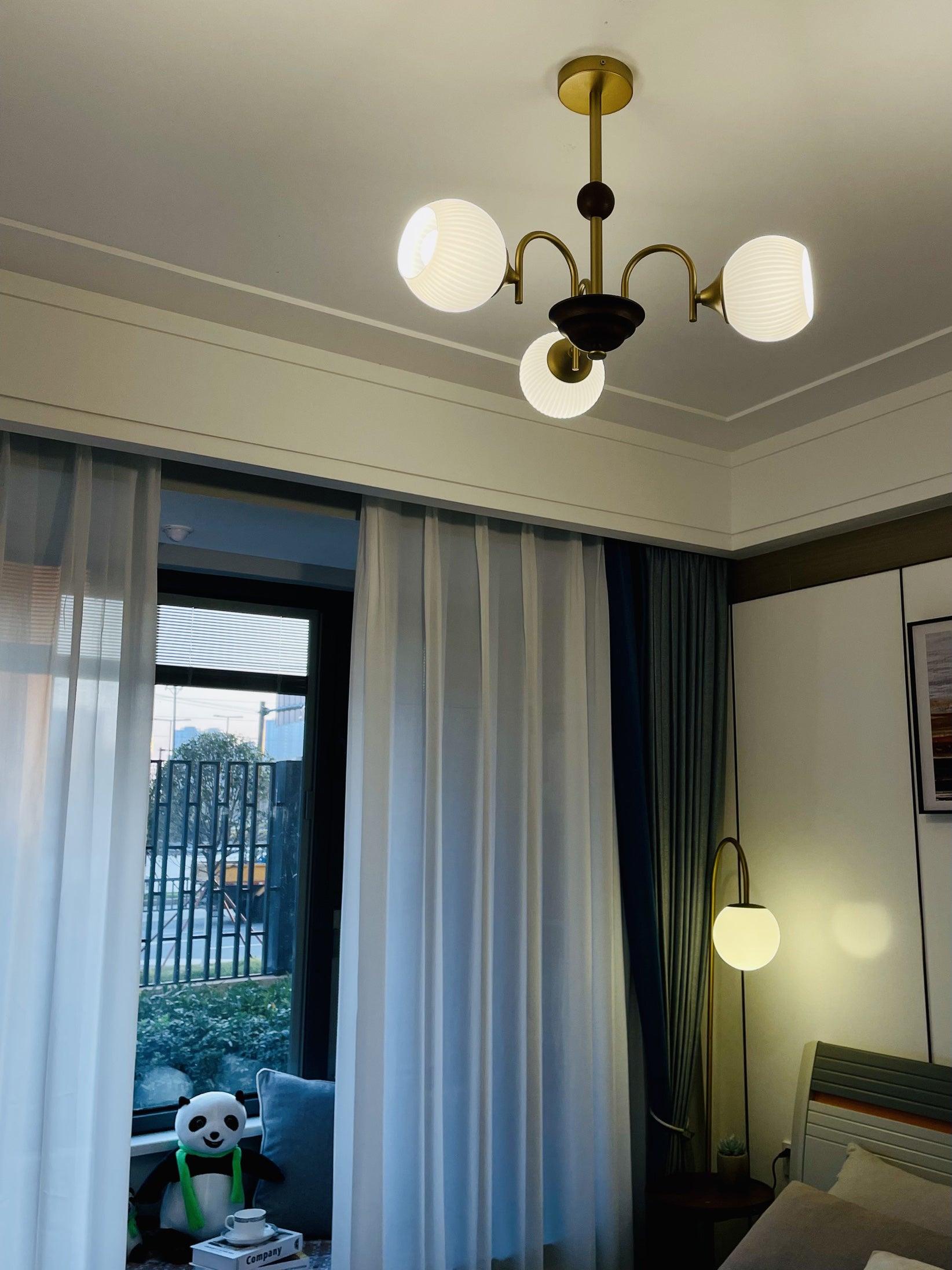 Lustra Chandelier Sculptural Glass Ribbed with Iron - Letslighting