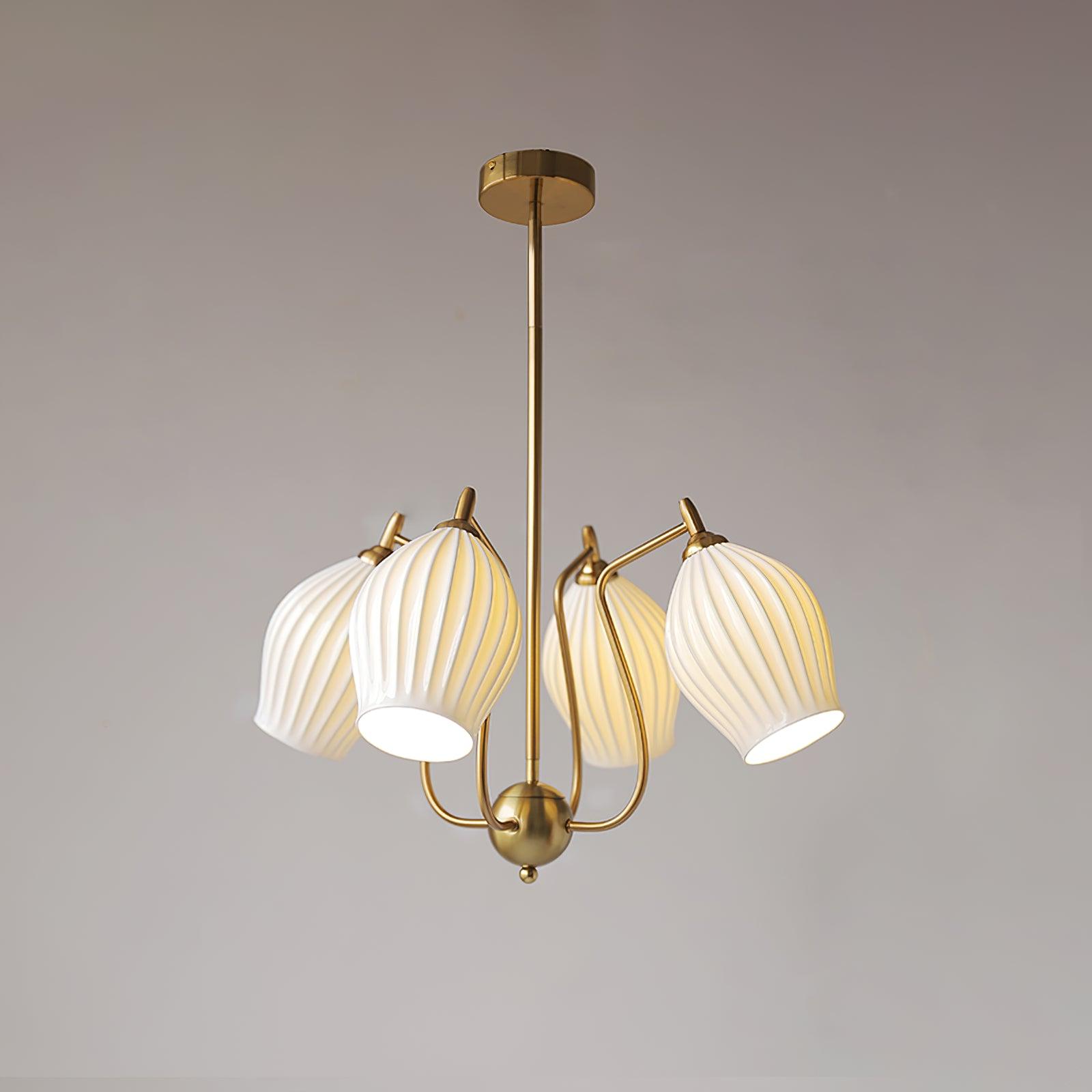 Lustra Chandelier Ceramic Ribbed Sculptural Glass Elegant - Letslighting