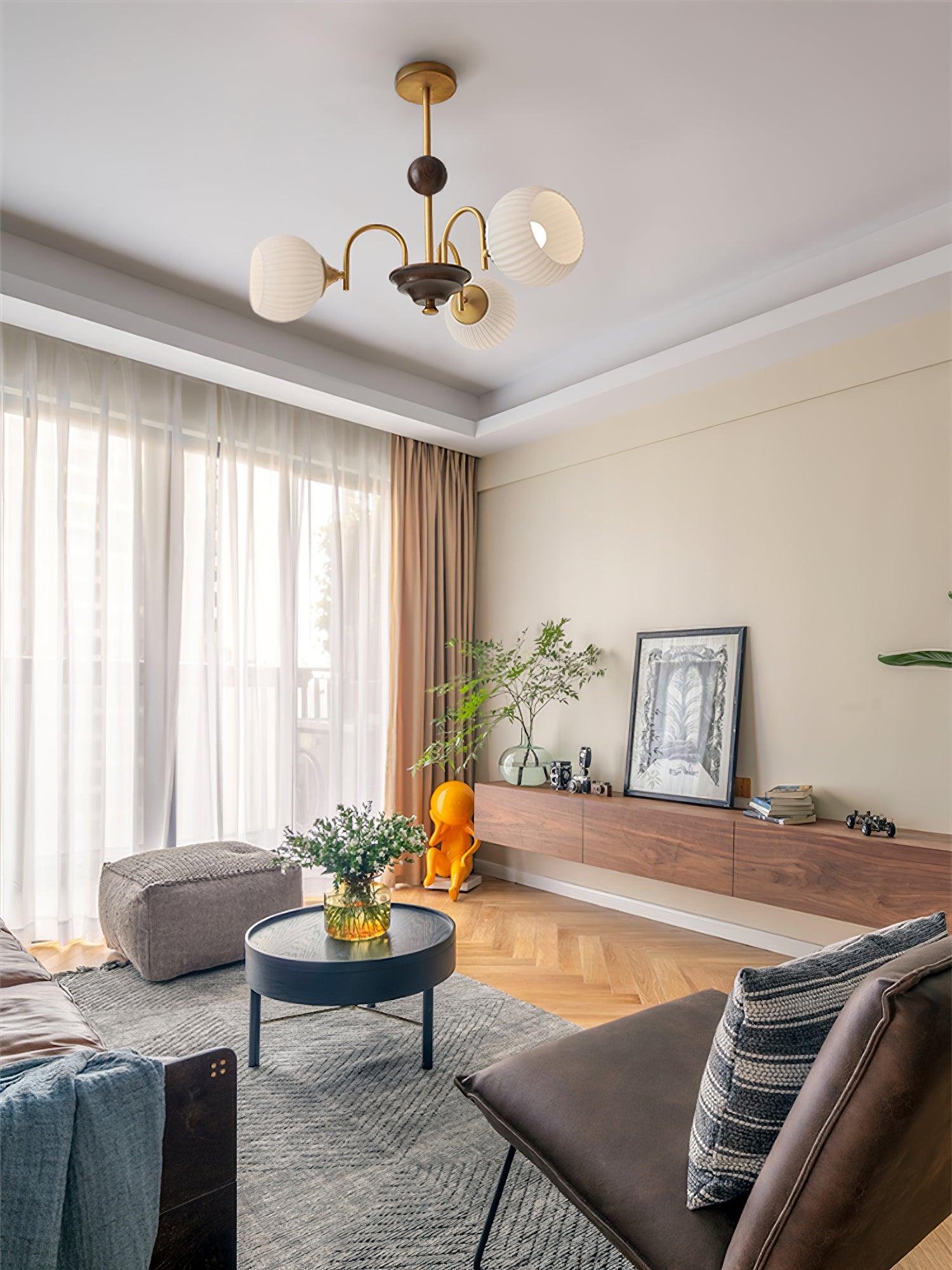Lustra Chandelier Sculptural Glass Ribbed with Iron - Letslighting