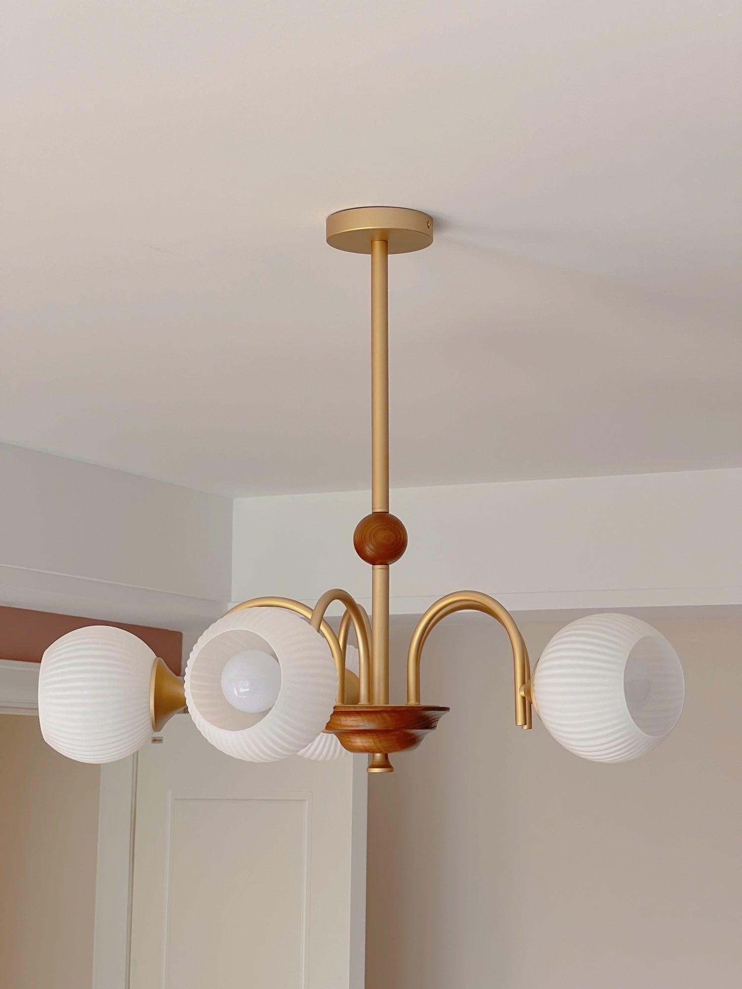 Lustra Chandelier Sculptural Glass Ribbed with Iron - Letslighting