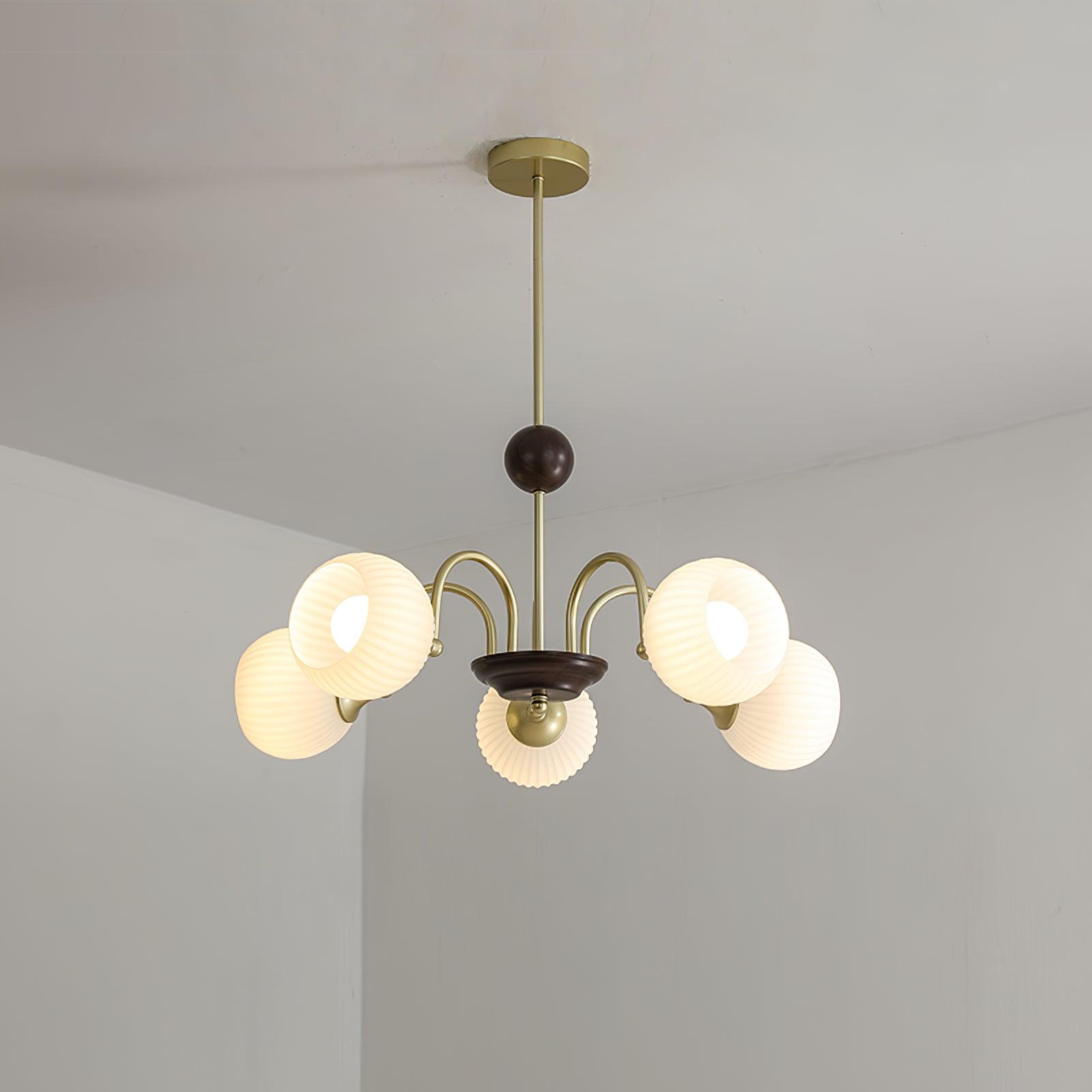 Lustra Chandelier Sculptural Glass Ribbed with Iron - Letslighting