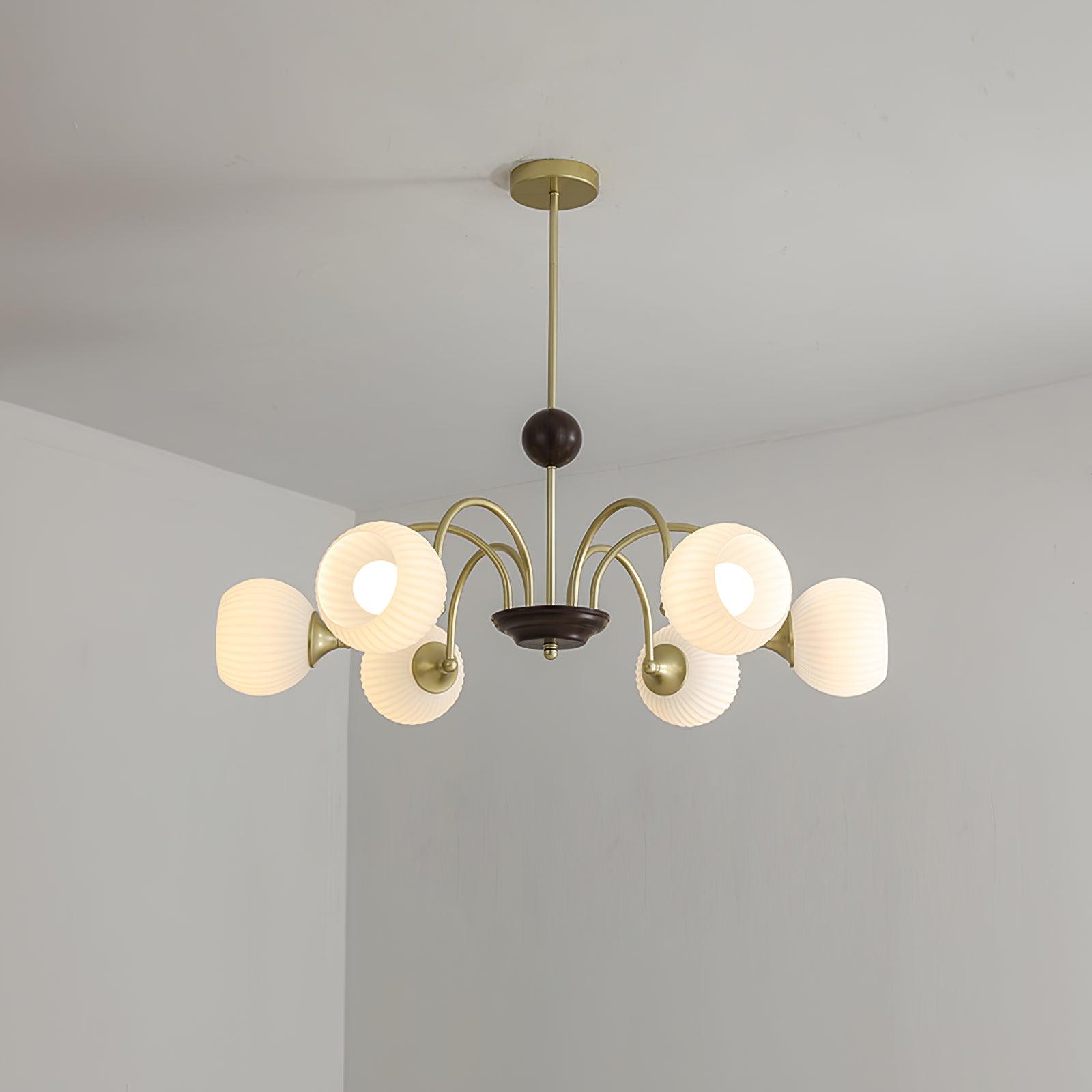 Lustra Chandelier Sculptural Glass Ribbed with Iron - Letslighting
