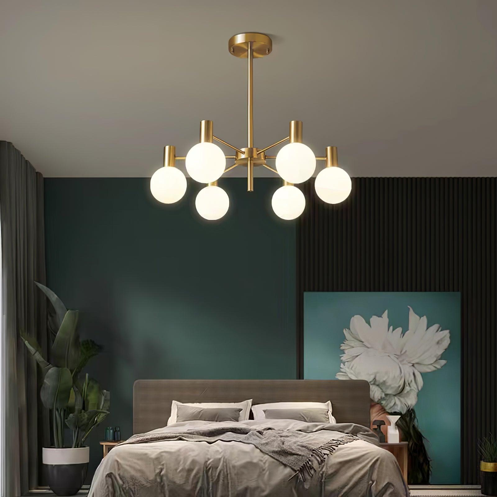 Lustra Chandelier Globe Glass Gold Frame Modern - Letslighting
