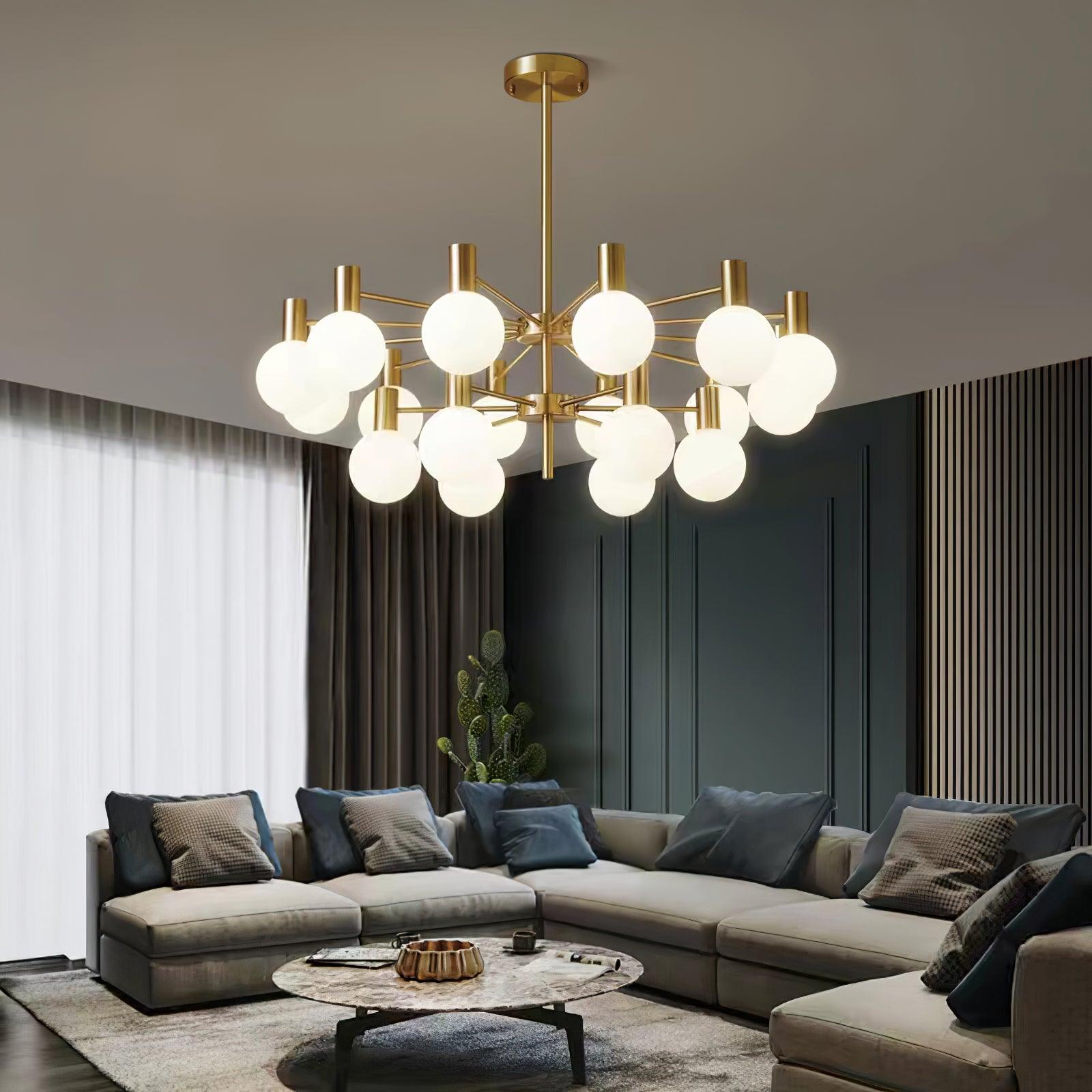 Lustra Chandelier Globe Glass Gold Frame Modern - Letslighting