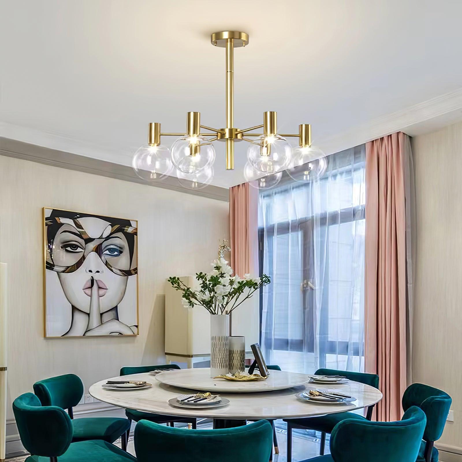 Lustra Chandelier Globe Glass Gold Frame Modern - Letslighting