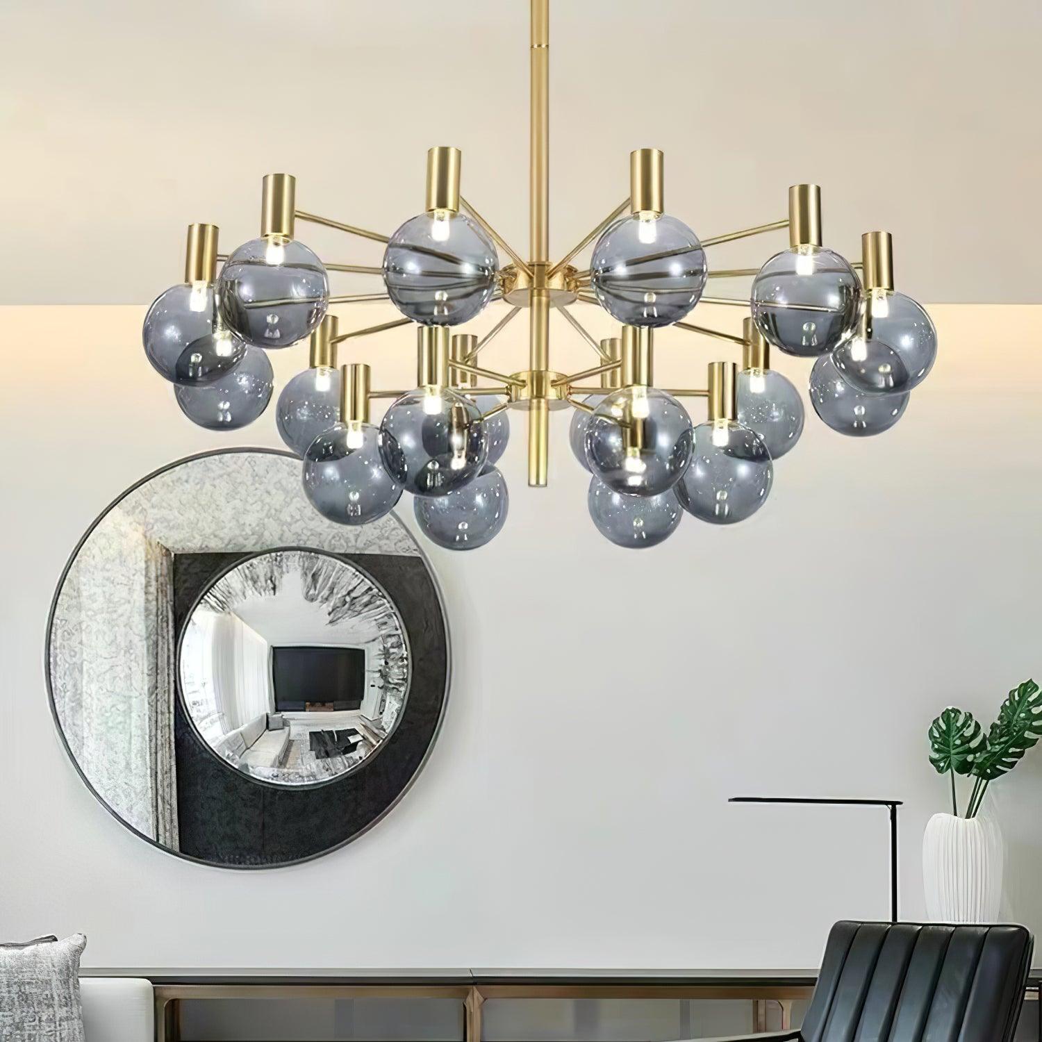 Lustra Chandelier Globe Glass Gold Frame Modern - Letslighting