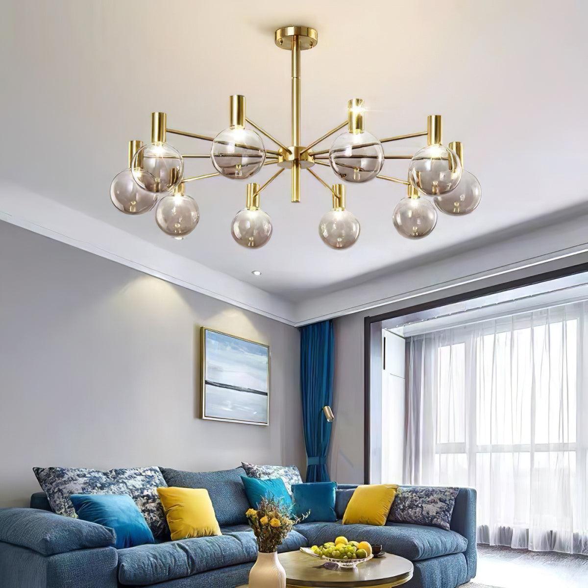 Lustra Chandelier Globe Glass Gold Frame Modern - Letslighting