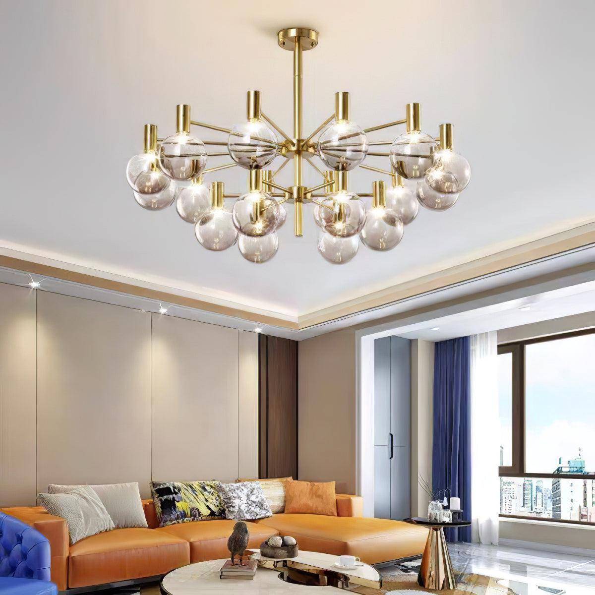 Lustra Chandelier Globe Glass Gold Frame Modern - Letslighting