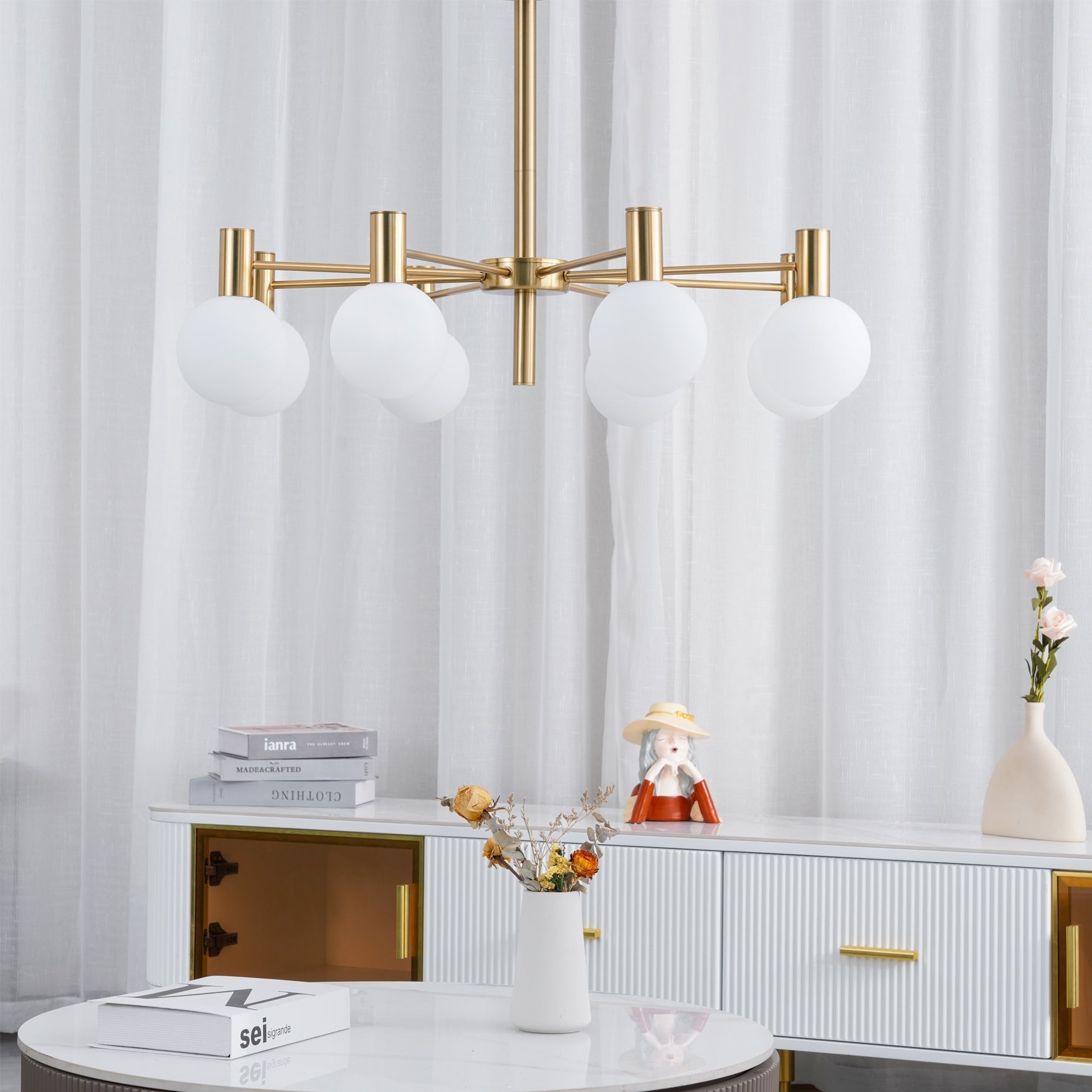 Lustra Chandelier Globe Glass Gold Frame Modern - Letslighting