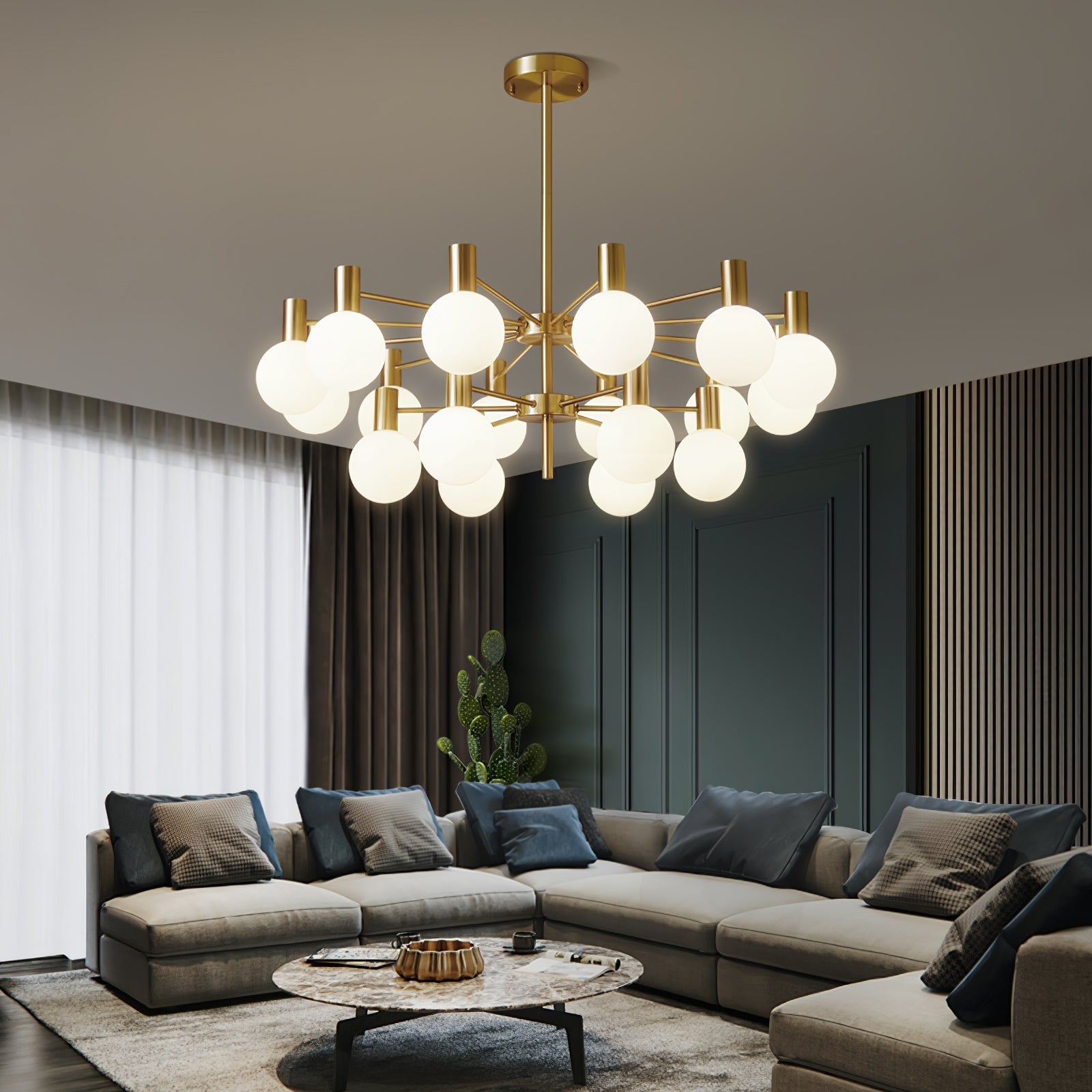 Lustra Chandelier Globe Glass Gold Frame Modern - Letslighting
