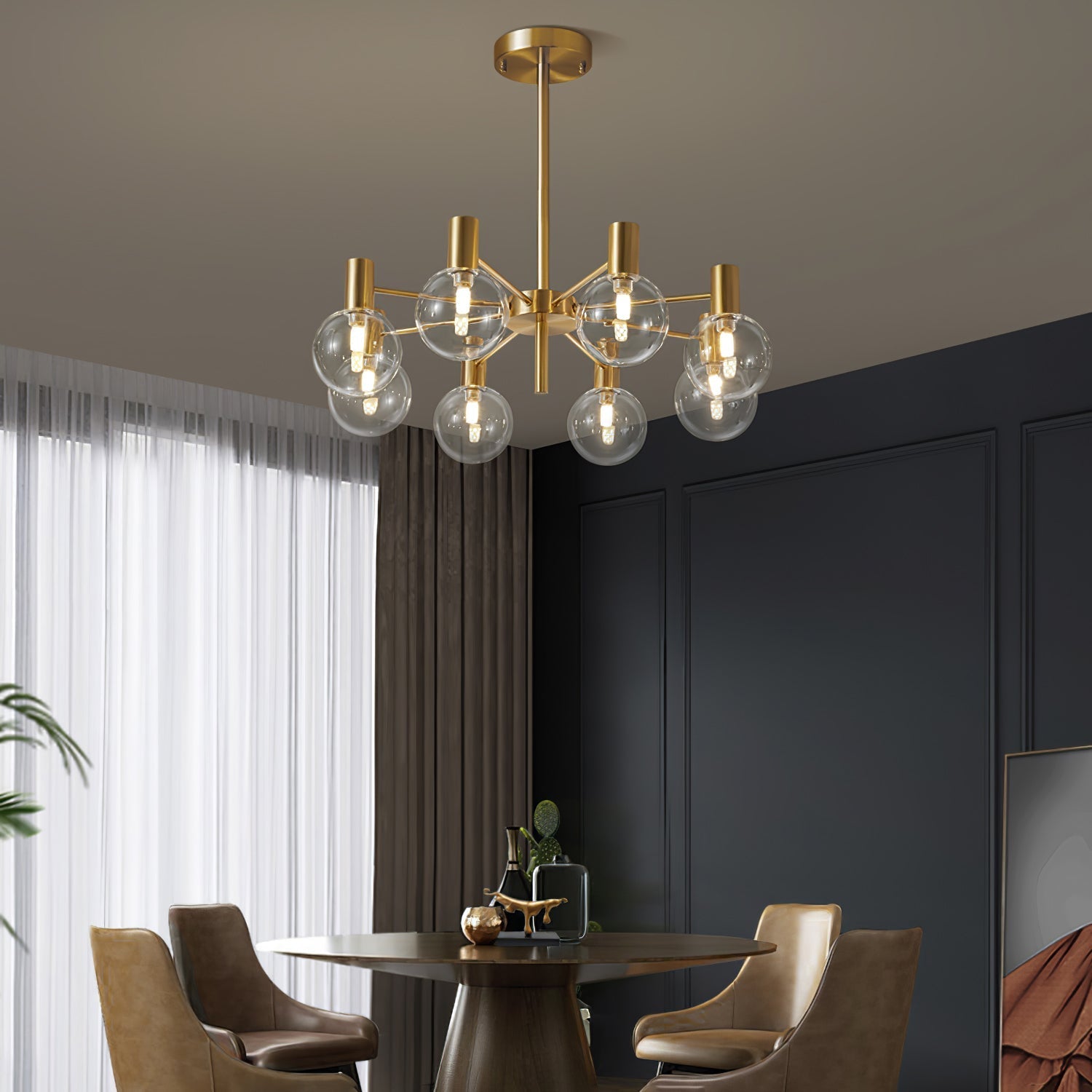 Lustra Chandelier Globe Glass Gold Frame Modern - Letslighting