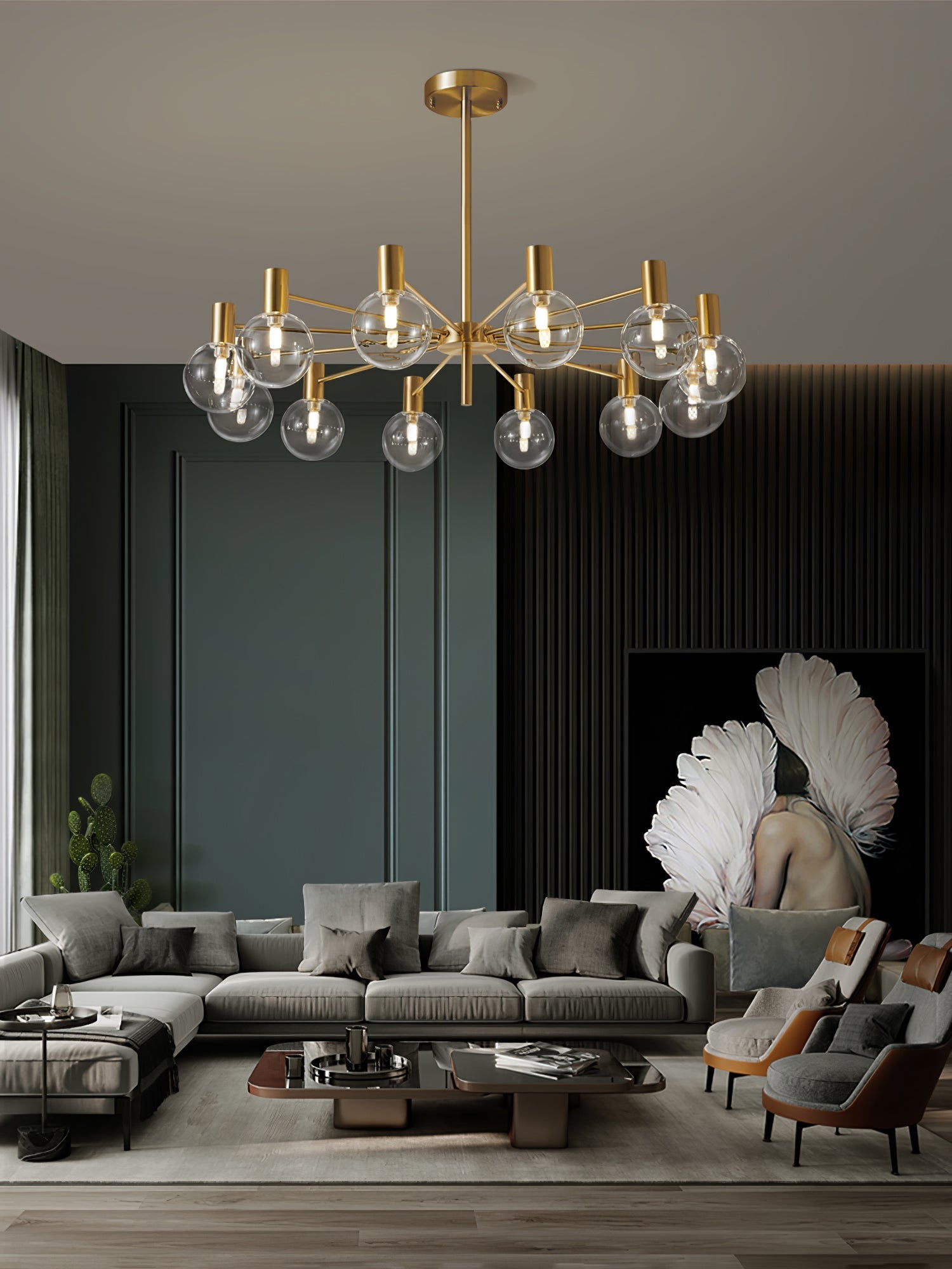 Lustra Chandelier Globe Glass Gold Frame Modern - Letslighting