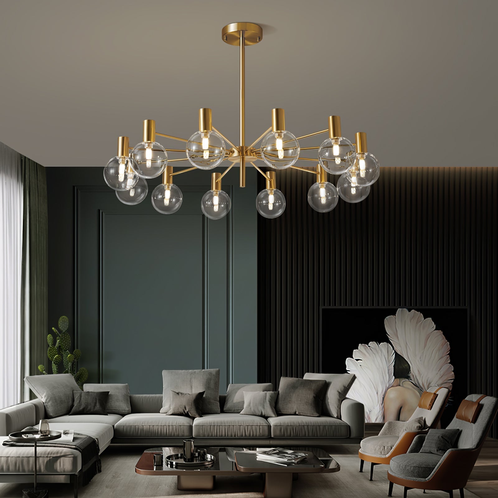 Lustra Chandelier Globe Glass Gold Frame Modern - Letslighting