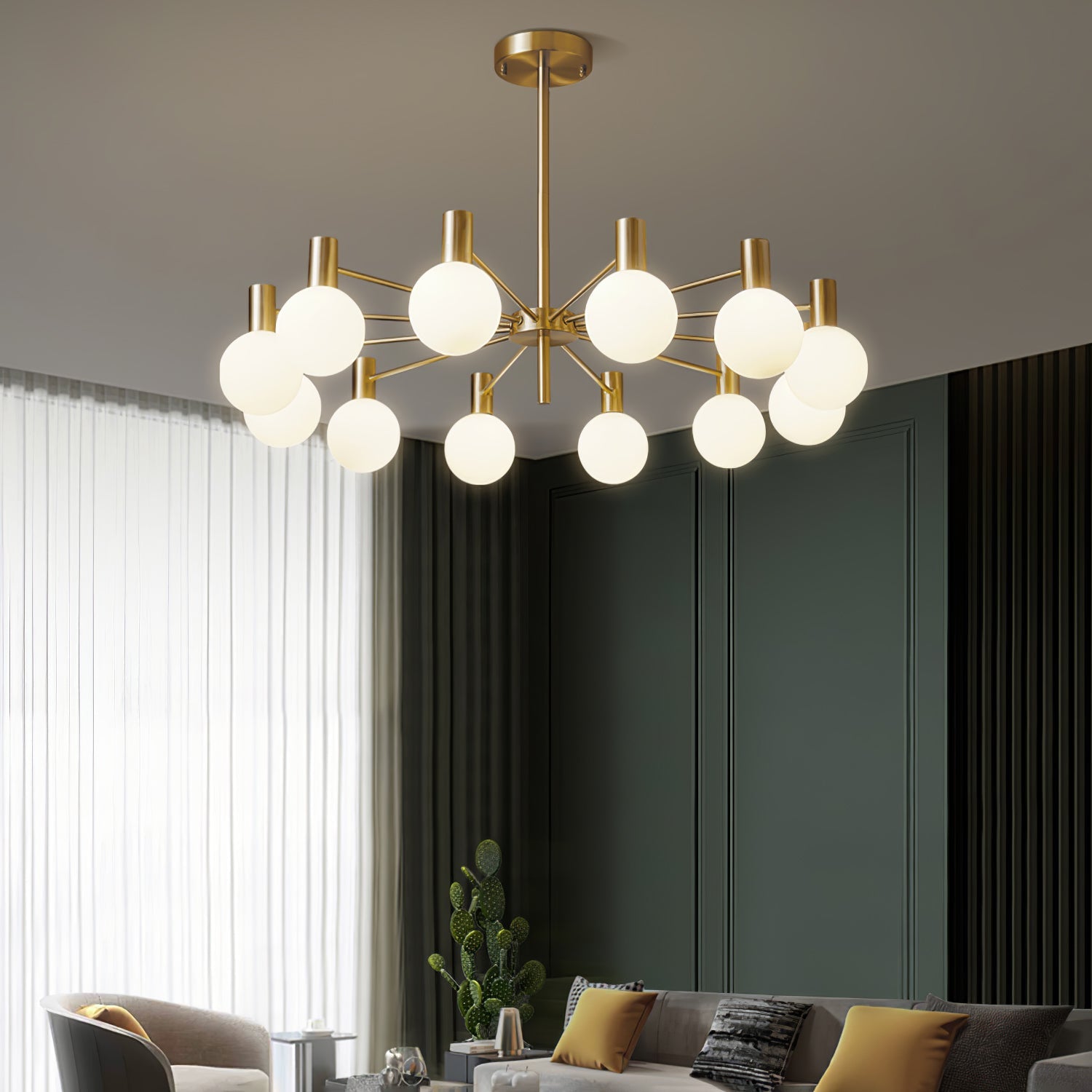 Lustra Chandelier Globe Glass Gold Frame Modern - Letslighting