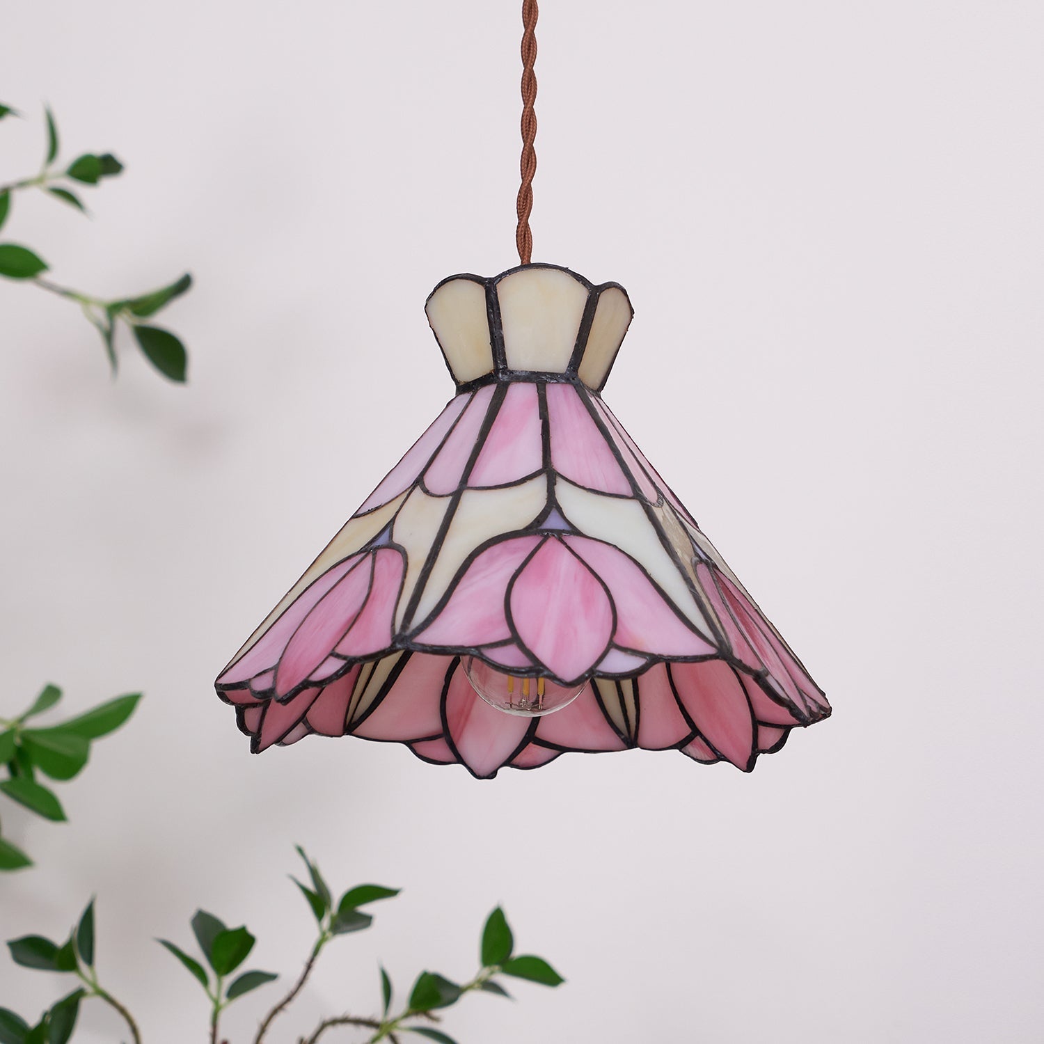 Tiffany Retro Glass Pendant Lights Pink Cream - Letslighting