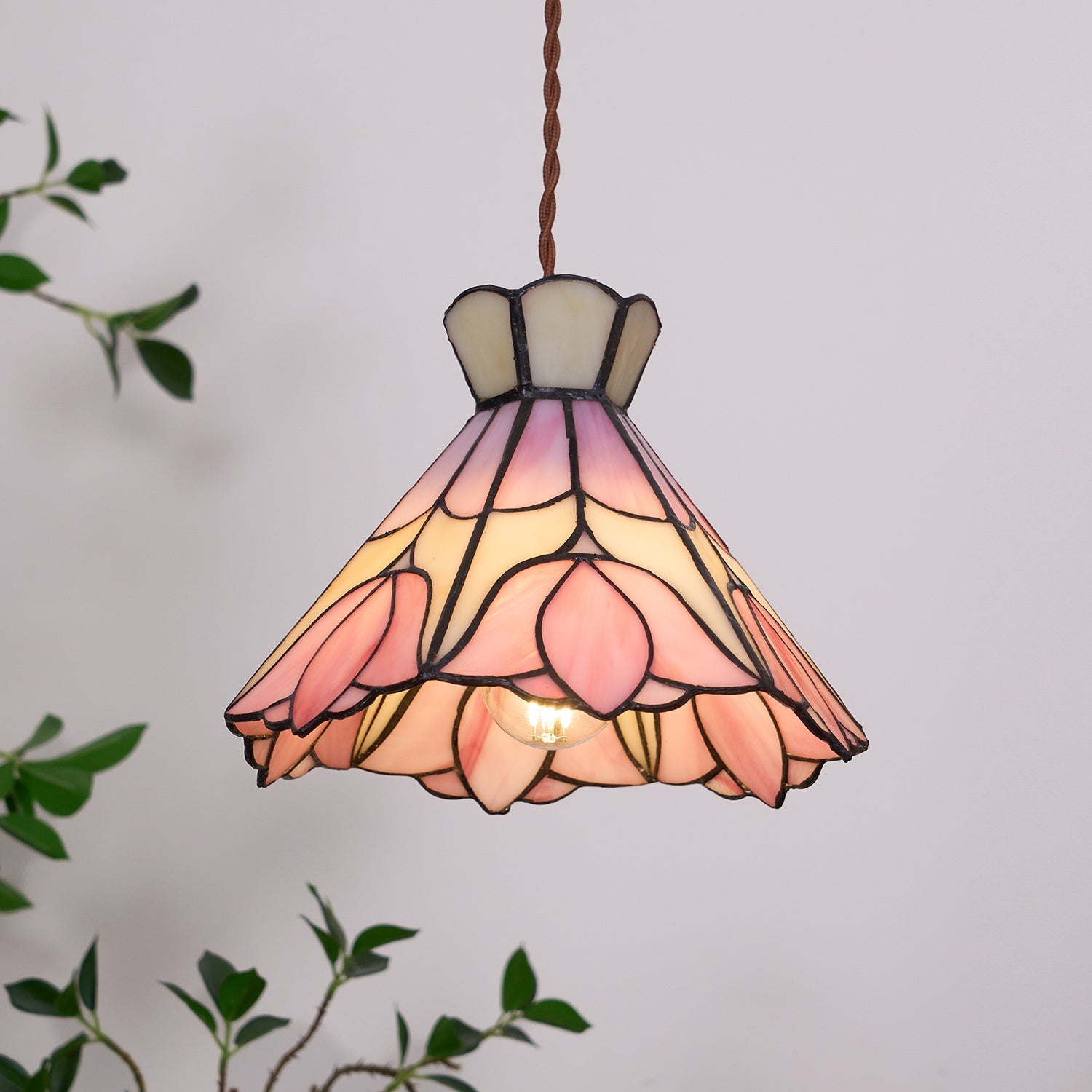 Tiffany Retro Glass Pendant Lights Pink Cream - Letslighting