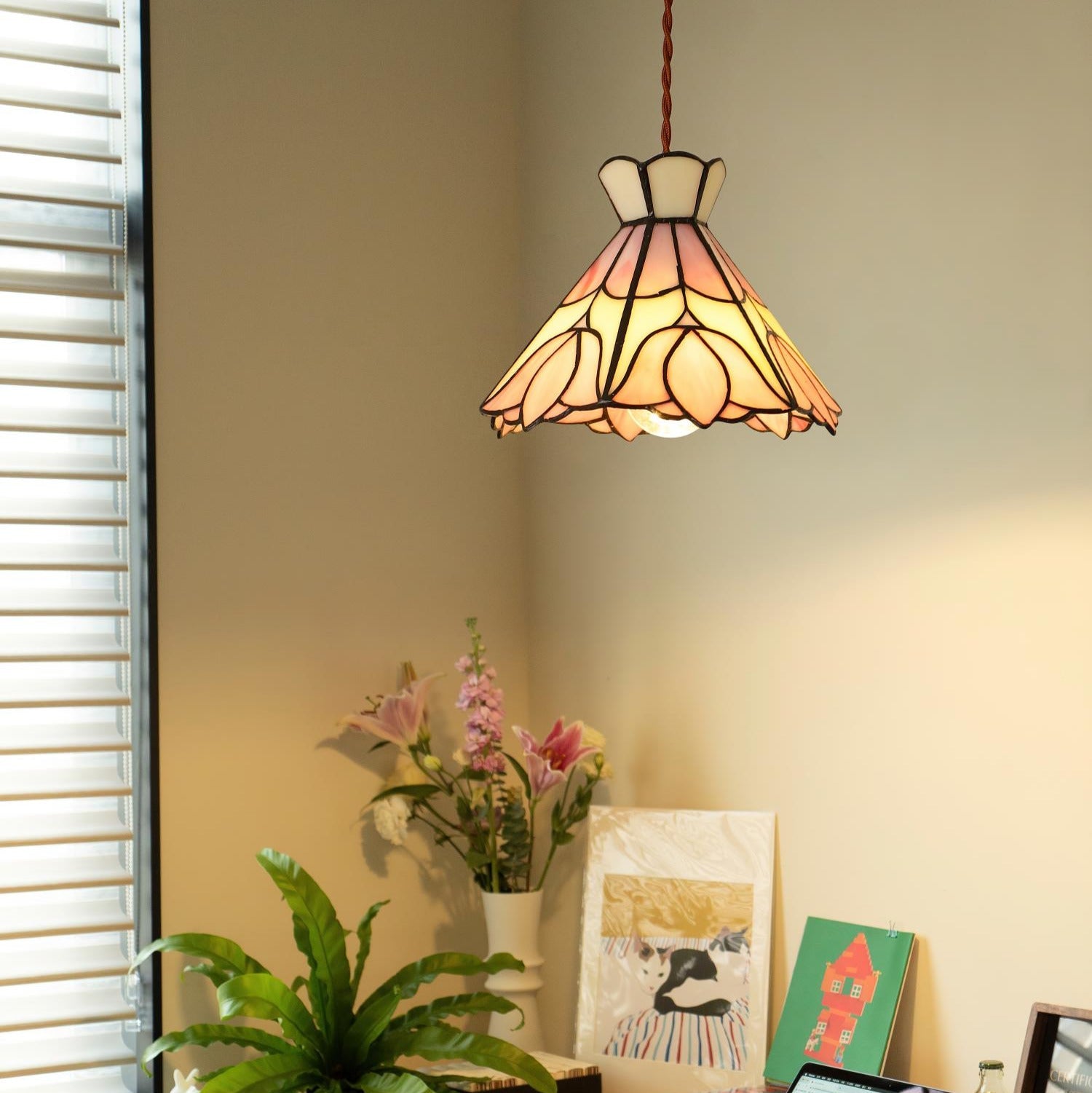 Tiffany Retro Glass Pendant Lights Pink Cream - Letslighting