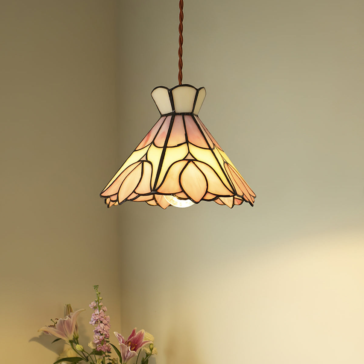 Tiffany Retro Glass Pendant Lights Pink Cream - Letslighting