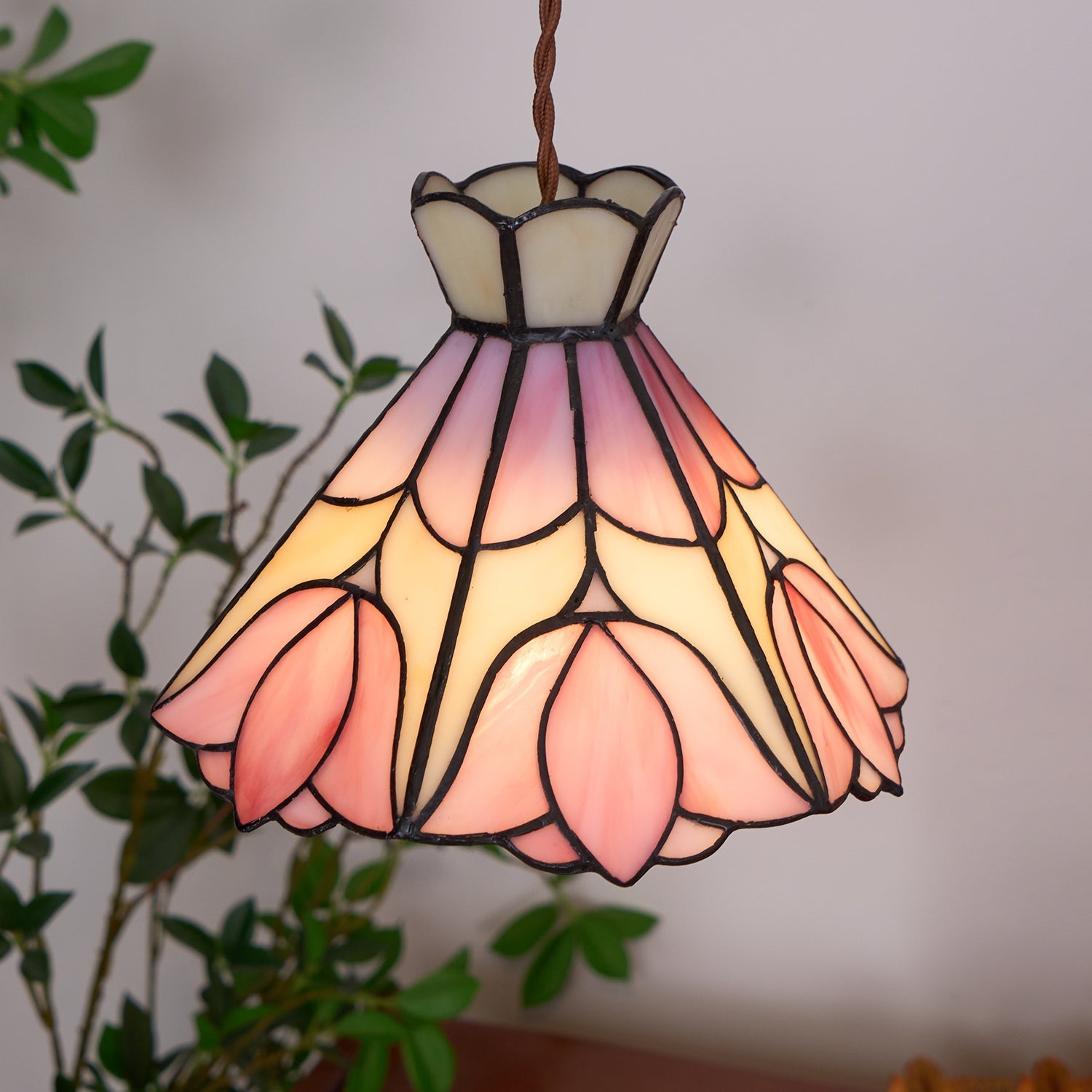 Tiffany Retro Glass Pendant Lights Pink Cream - Letslighting